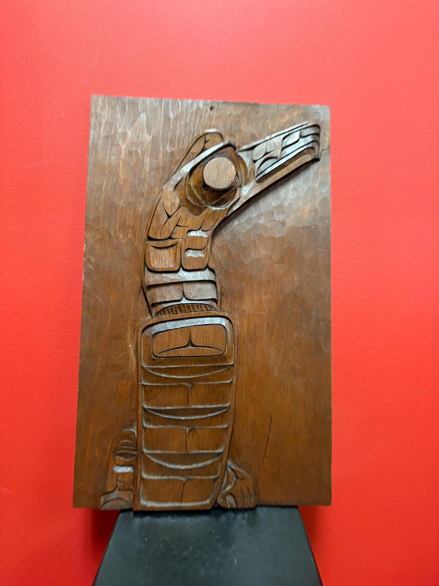 Beautiful 18 x 11 signed indigenous first nation Pacific north West Coast eagle panel   all from one piece  Eddy John  wow detail