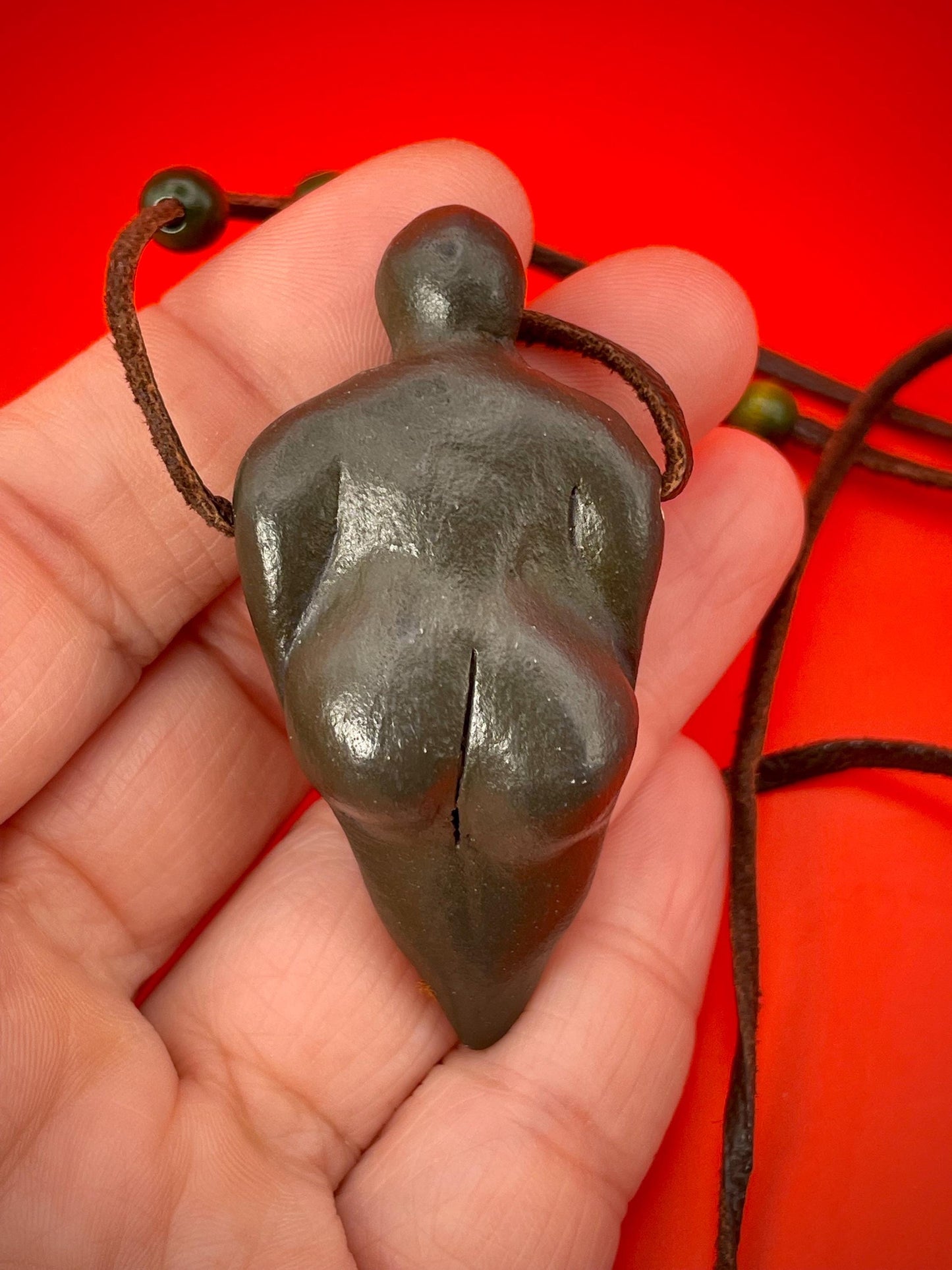 Amazing 27 inch Abstract Stone Nude Pendant Necklace with Rope and Wooden Beads