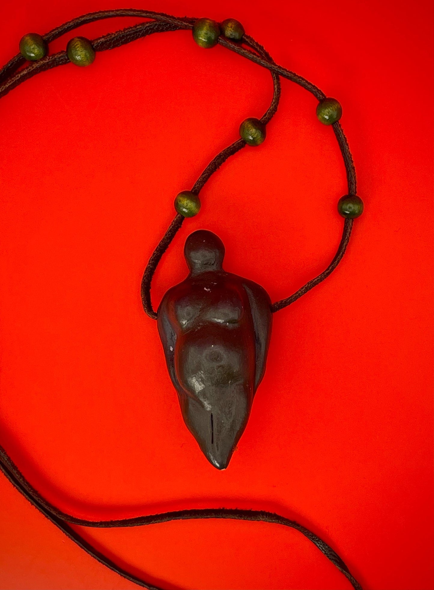 Amazing 27 inch Abstract Stone Nude Pendant Necklace with Rope and Wooden Beads