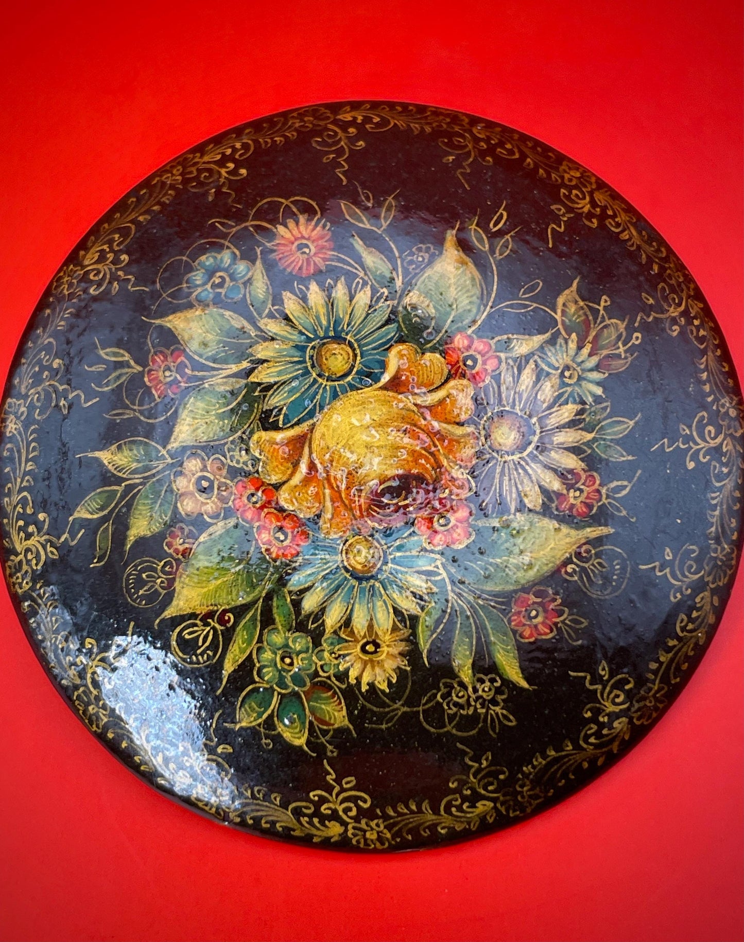 2 inch Wooden Signed Painted Brooch