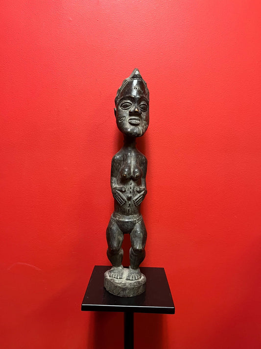 Rare western African wood fertility statue  wonderful detail and quality  African cultural treasure  19 inches tall