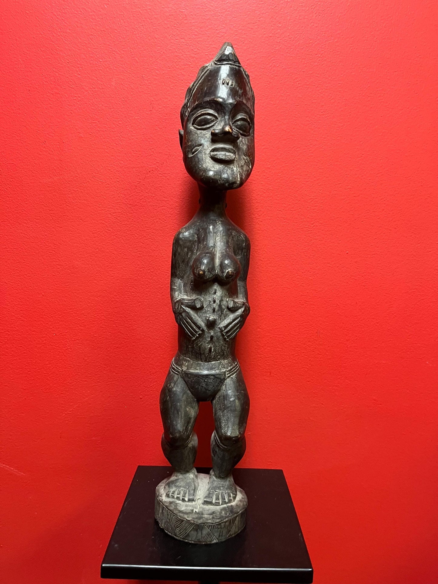 Rare western African wood fertility statue  wonderful detail and quality  African cultural treasure  19 inches tall