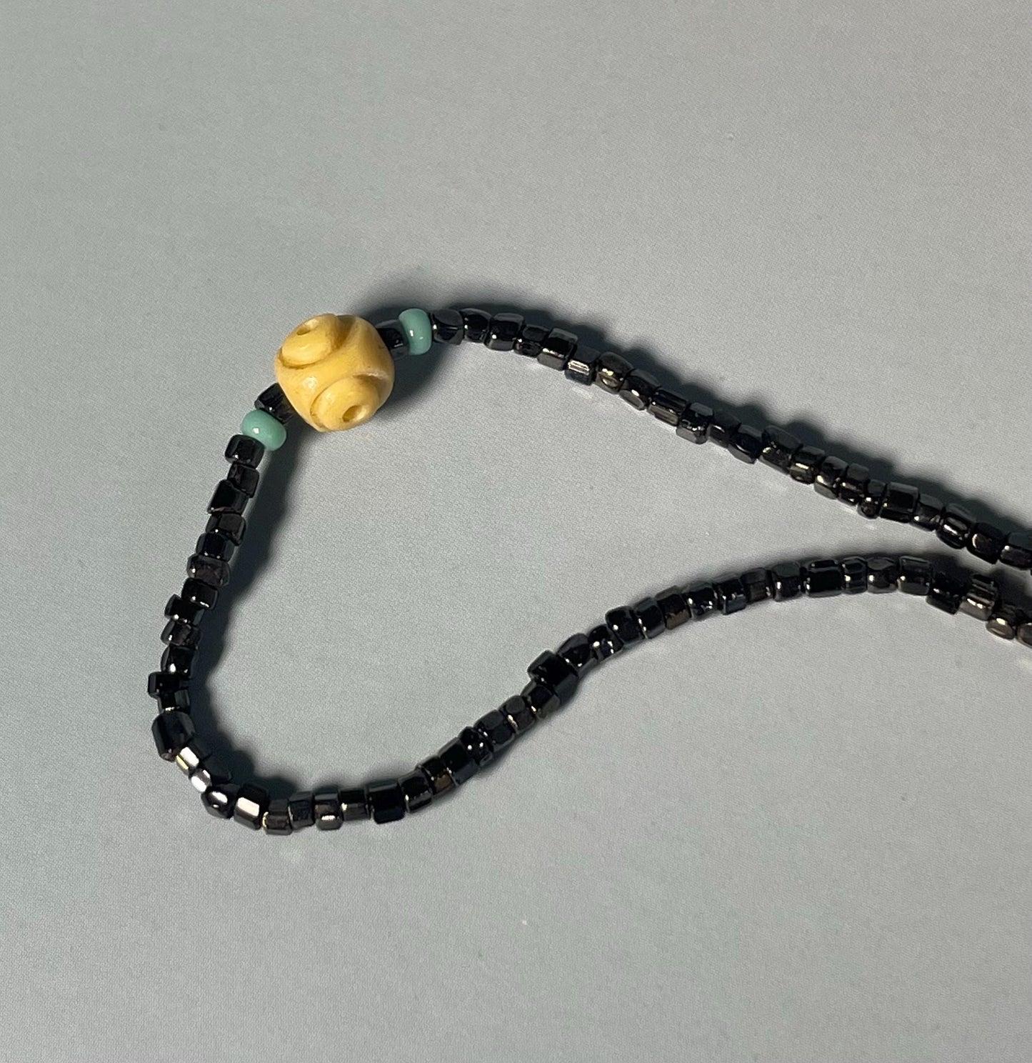 29 inch Tribal Necklace with Beads, Stone, Wood, and Bone  6 inch Tassel Drop