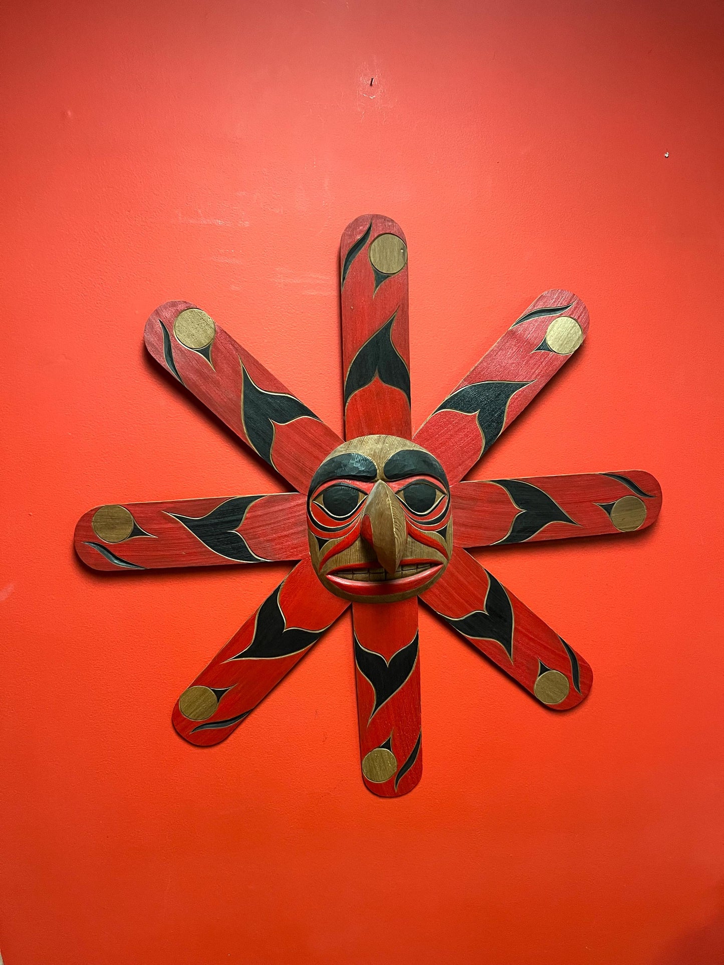 Fabulous 28 inch indigenous first nations pacific North West Coast Sun  mask  unsigned  from Vancouver Canada  wow