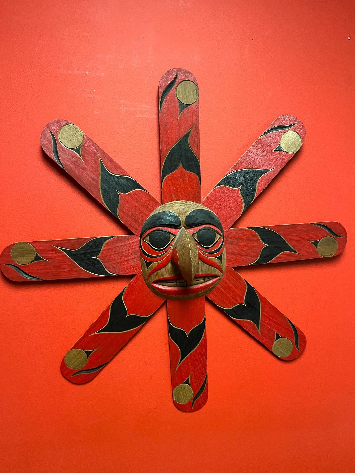 Fabulous 28 inch indigenous first nations pacific North West Coast Sun  mask  unsigned  from Vancouver Canada  wow