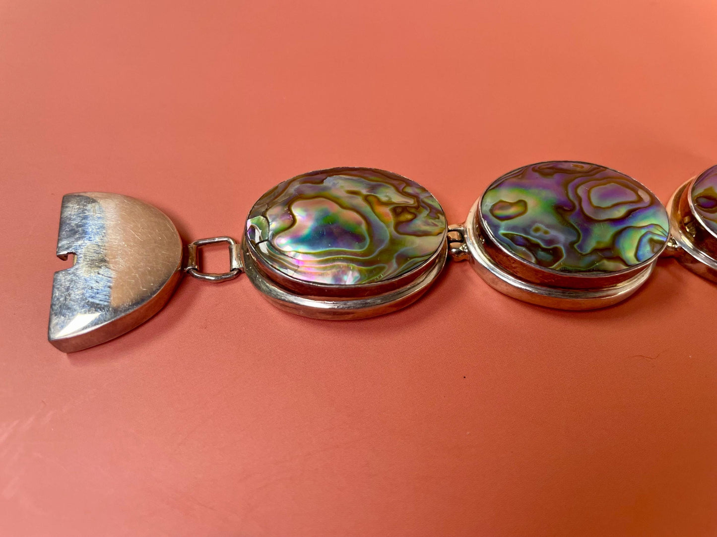 Stunning Native Abalone and Sterling Silver Bracelet