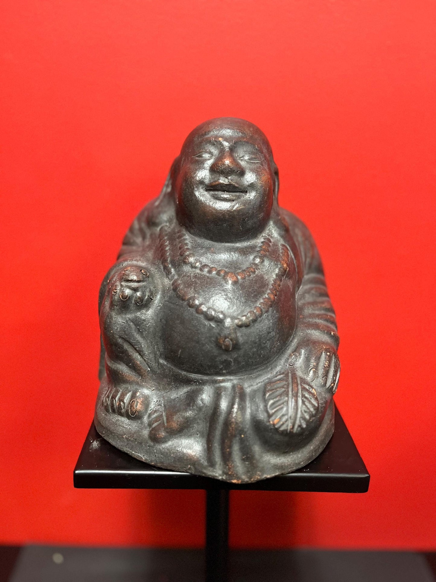 Stunning massive antique Japanese terra-cotta 19 century 8 x 10 tall laughing Buddha an amazing condition with great patina - wow