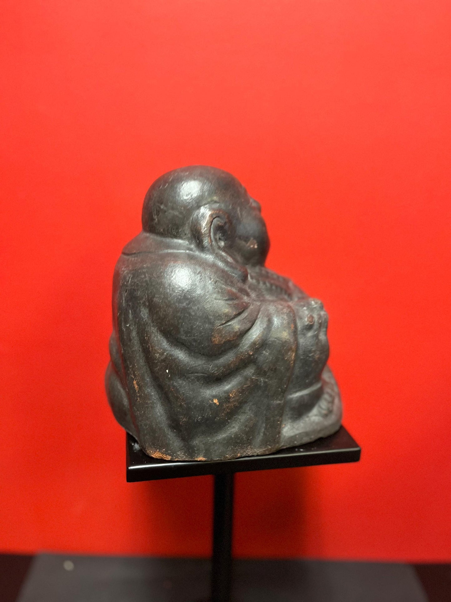 Stunning massive antique Japanese terra-cotta 19 century 8 x 10 tall laughing Buddha an amazing condition with great patina - wow