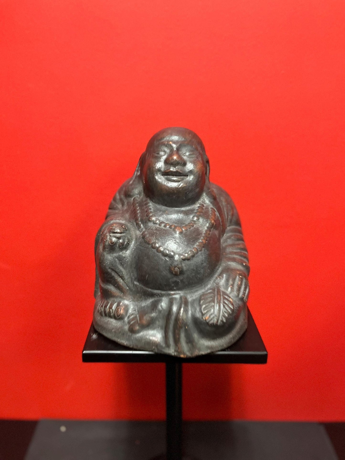 Stunning massive antique Japanese terra-cotta 19 century 8 x 10 tall laughing Buddha an amazing condition with great patina - wow