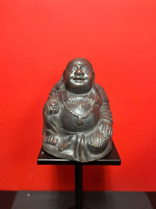 Stunning massive antique Japanese terra-cotta 19 century 8 x 10 tall laughing Buddha an amazing condition with great patina - wow