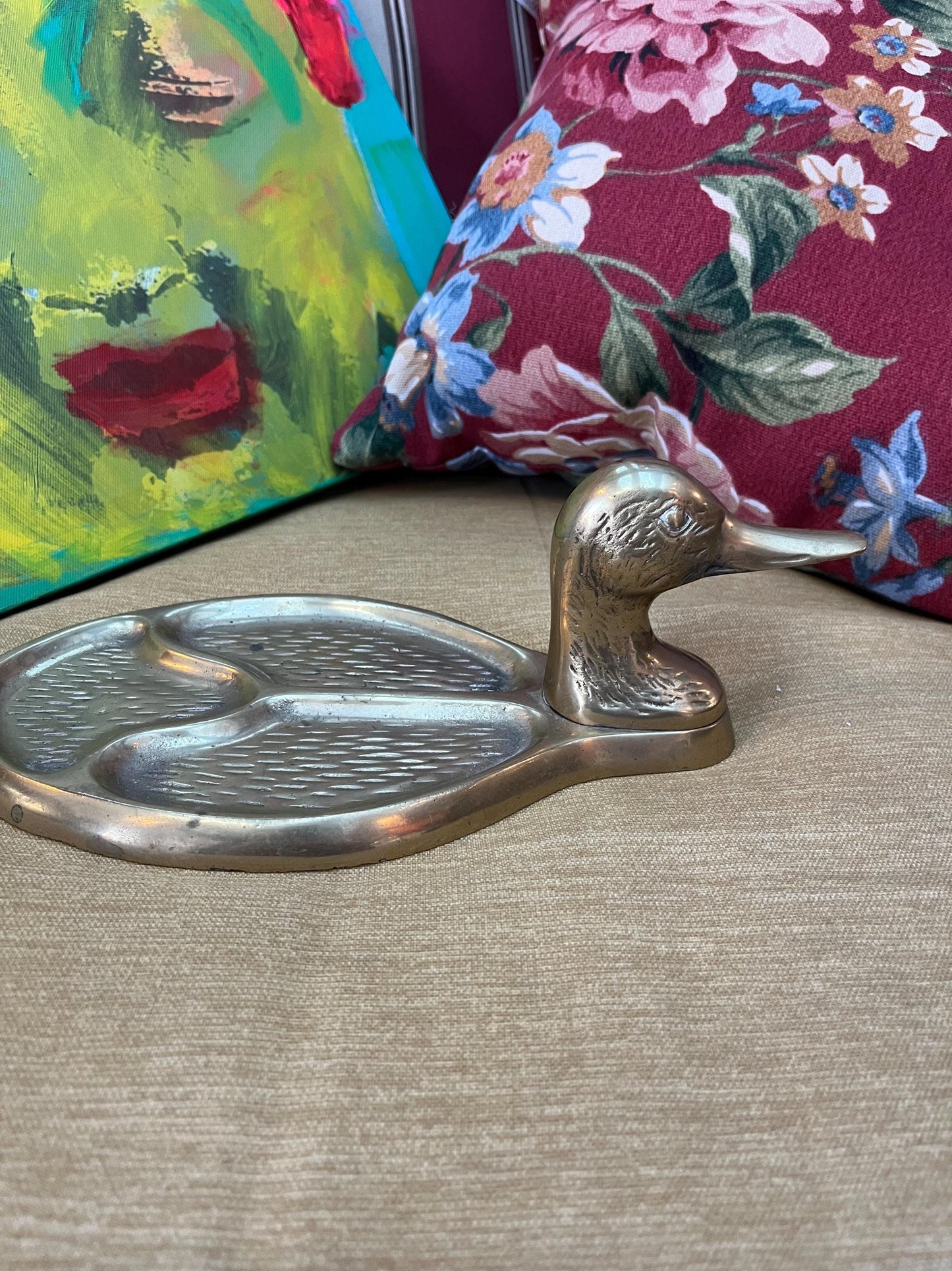 Beautiful old brass duck tray  perfect for keys or jewellery  heavy  9 x 5 wide