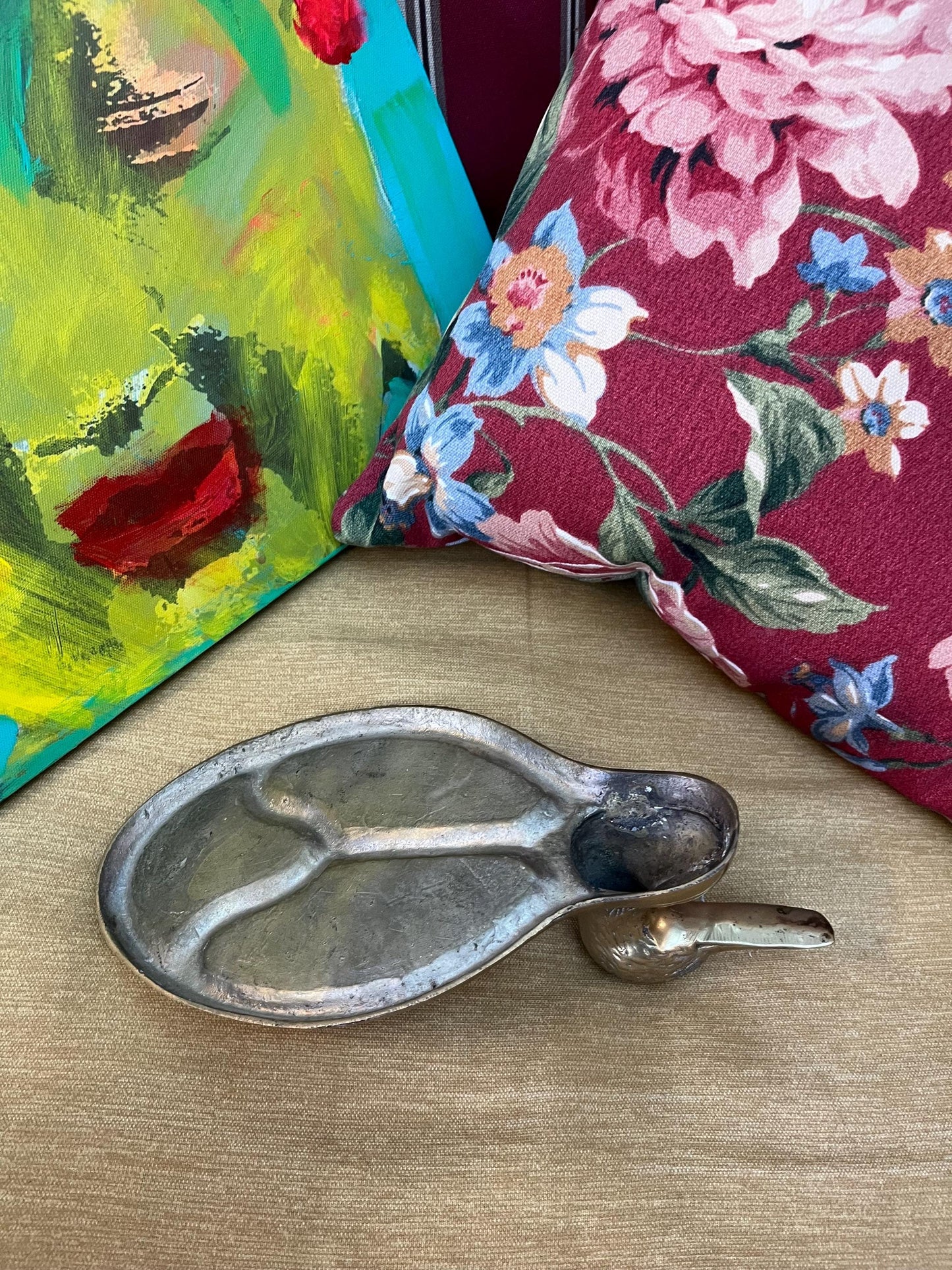 Beautiful old brass duck tray  perfect for keys or jewellery  heavy  9 x 5 wide