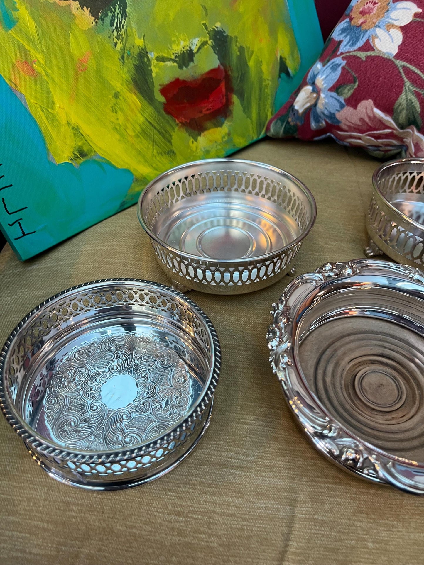 Large lot of English antique silver plated wine coasters - great gifts  super value  wow   all polished