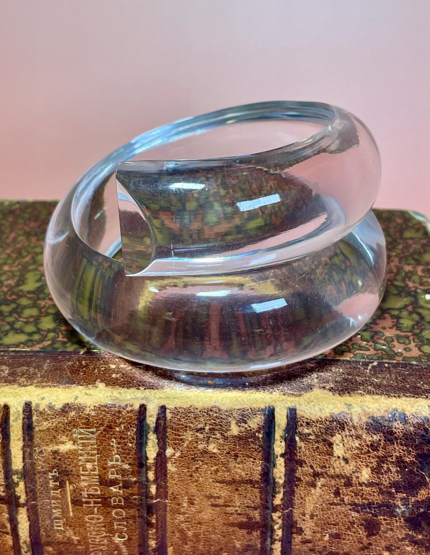 3.25 Transparent Lucite Overlap Bracelet  Modern Layered Statement