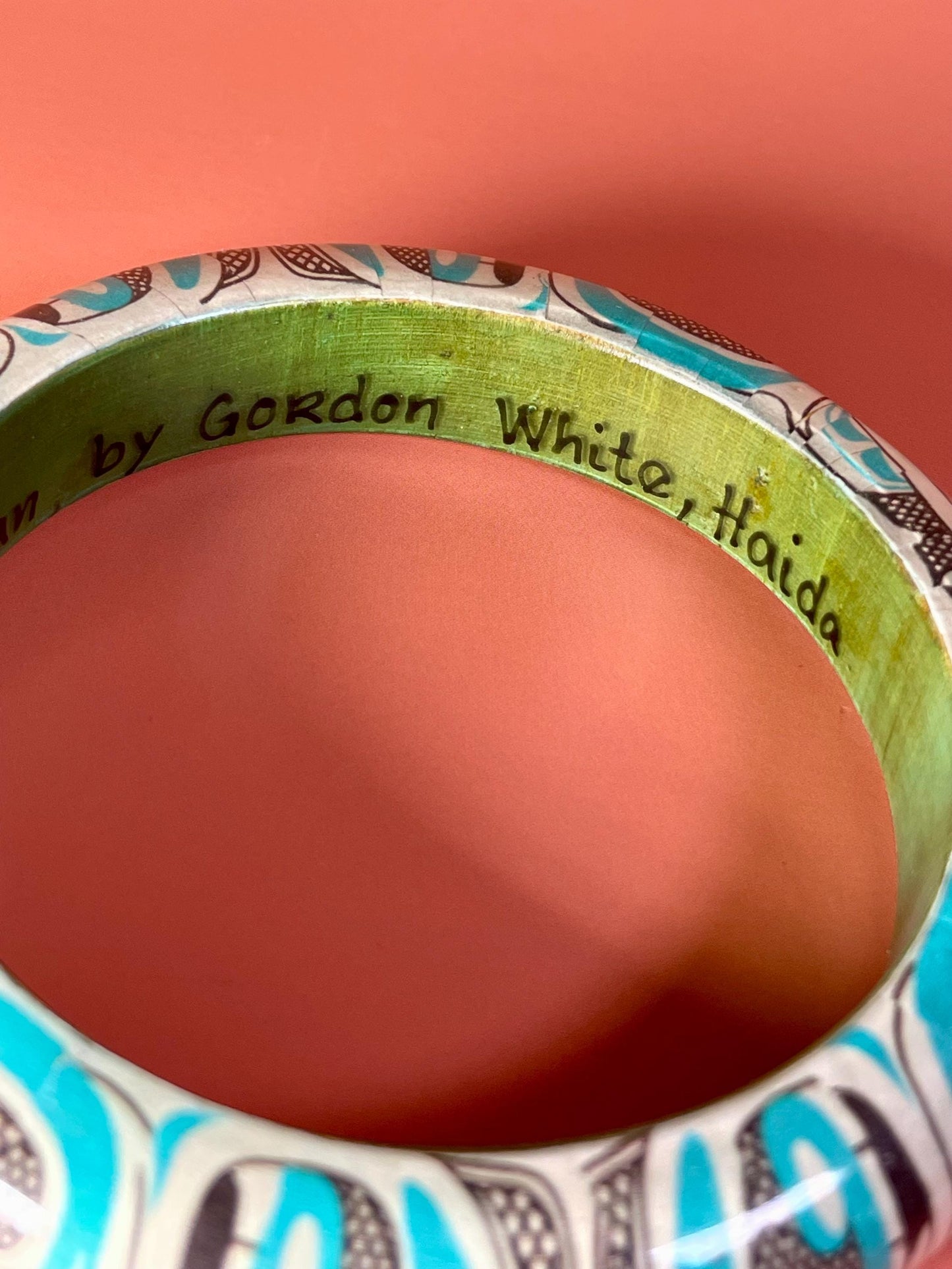 Haida Beaver Man Design Wood Bangle by Gordon White  3.5 Signed Collectible