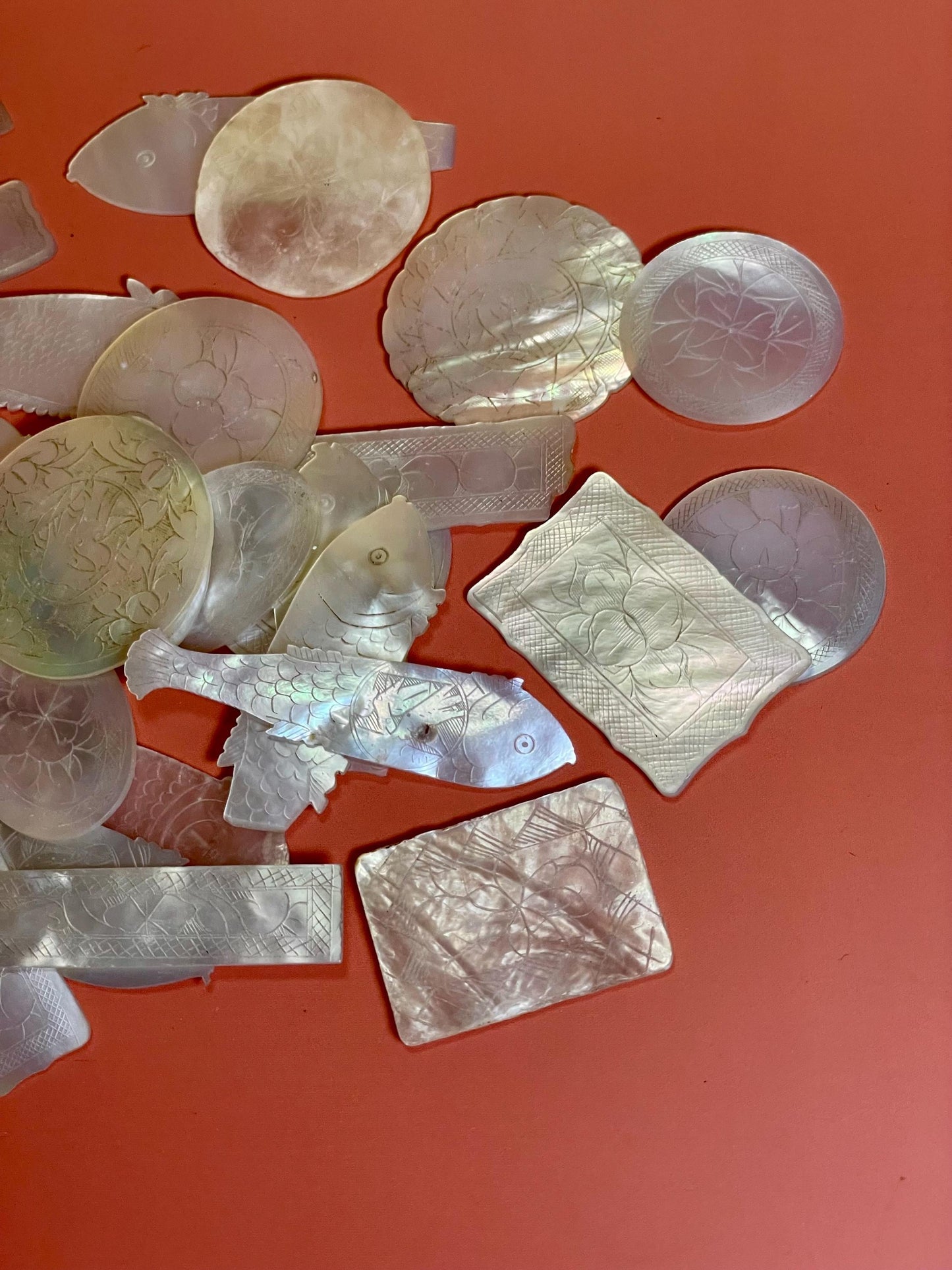 Assorted lot of mother of pearl chips. Approx 1.5 inches