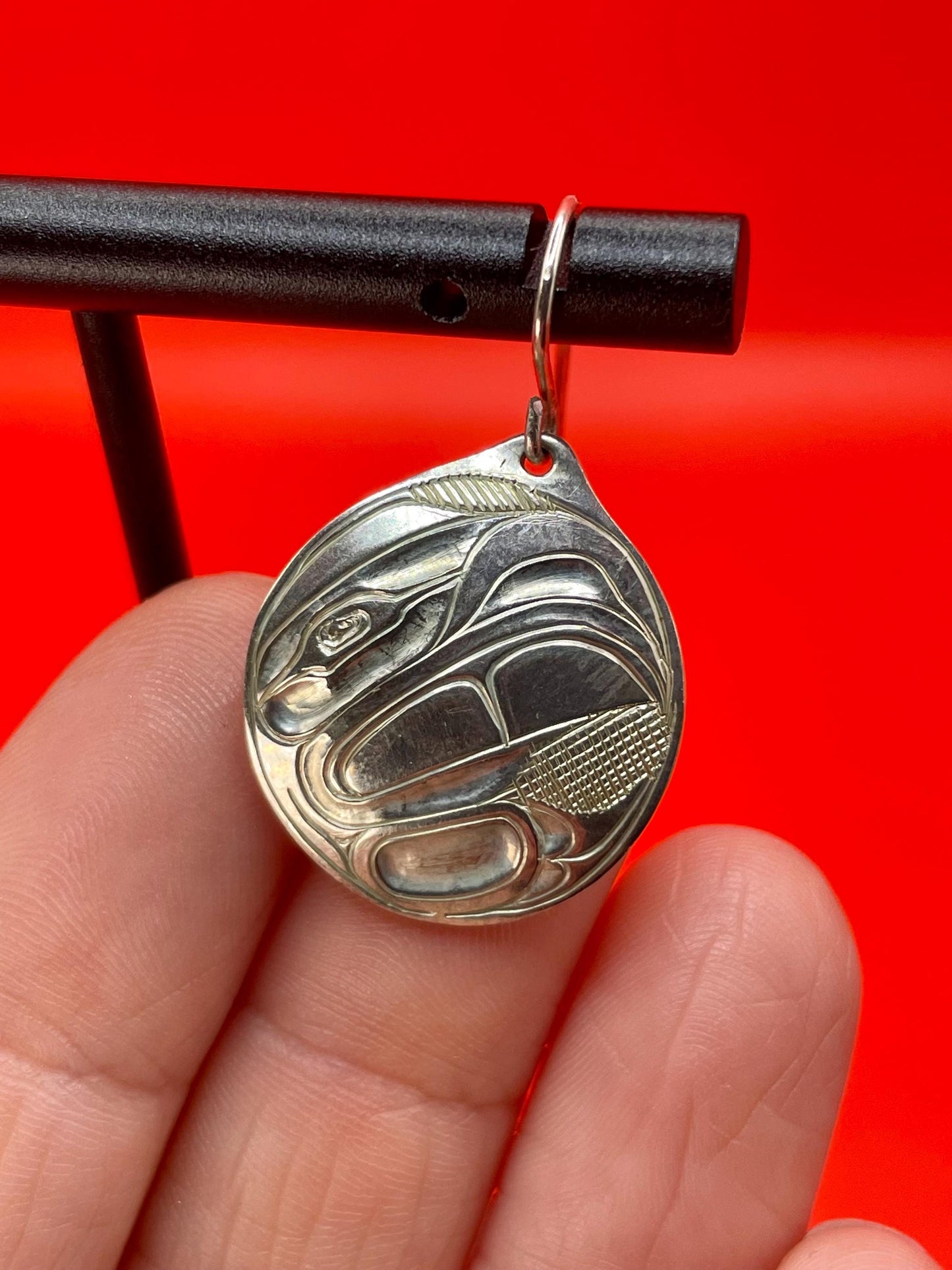 Fabulous indigenous first nations Pacific Northwest coast Walter Davidson sterling handmade earrings - wow  1.5 inches long