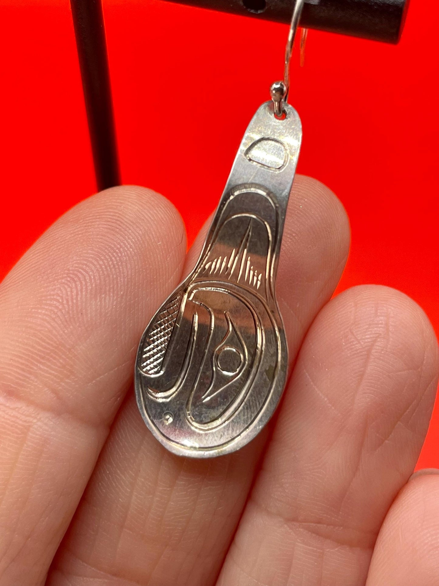 Beautiful indigenous first nations Tony Hunt sterling silver otter earrings