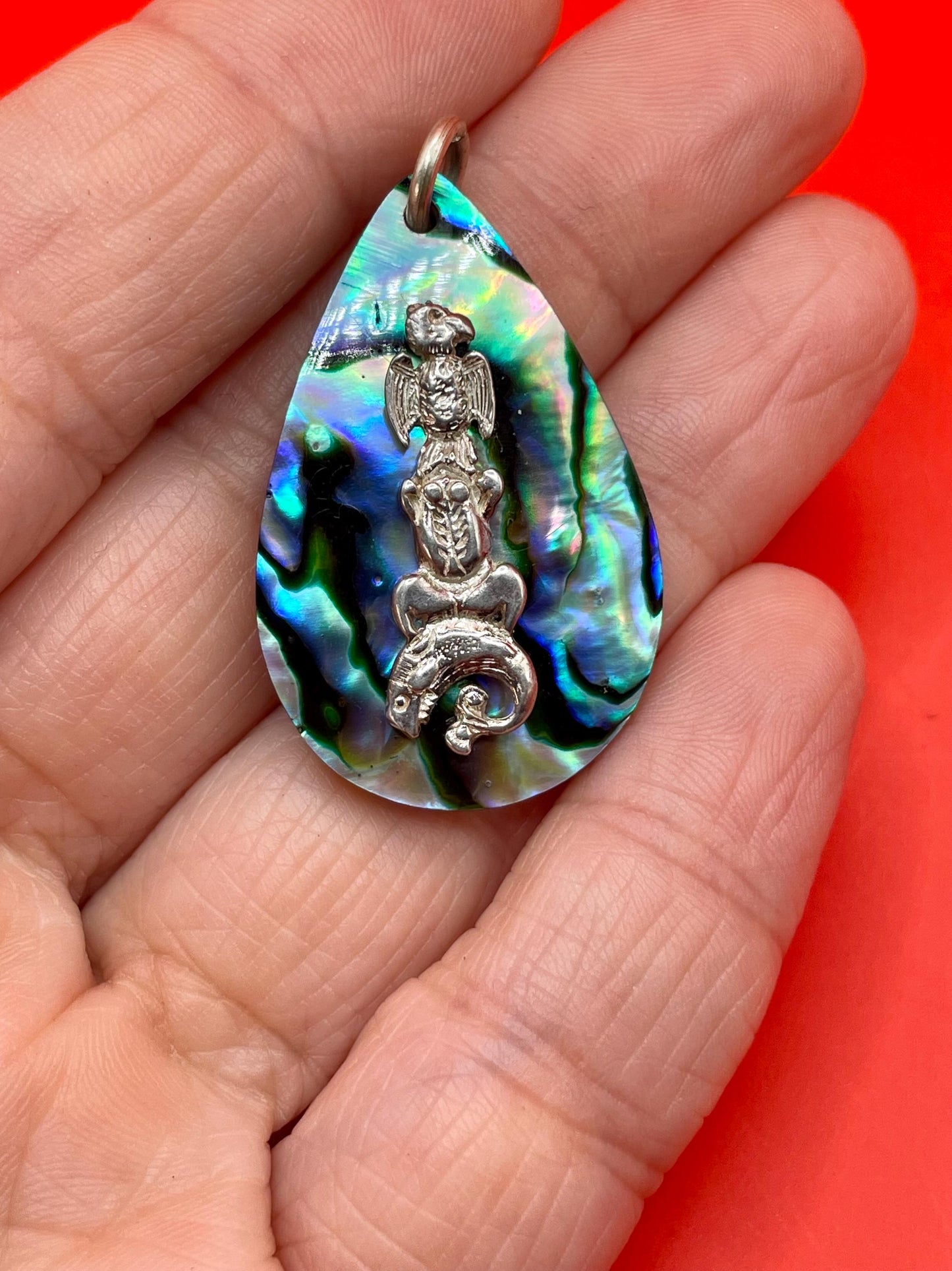 1.5 inch Indigenous First Nations Sterling and abalone necklace  amazing gift