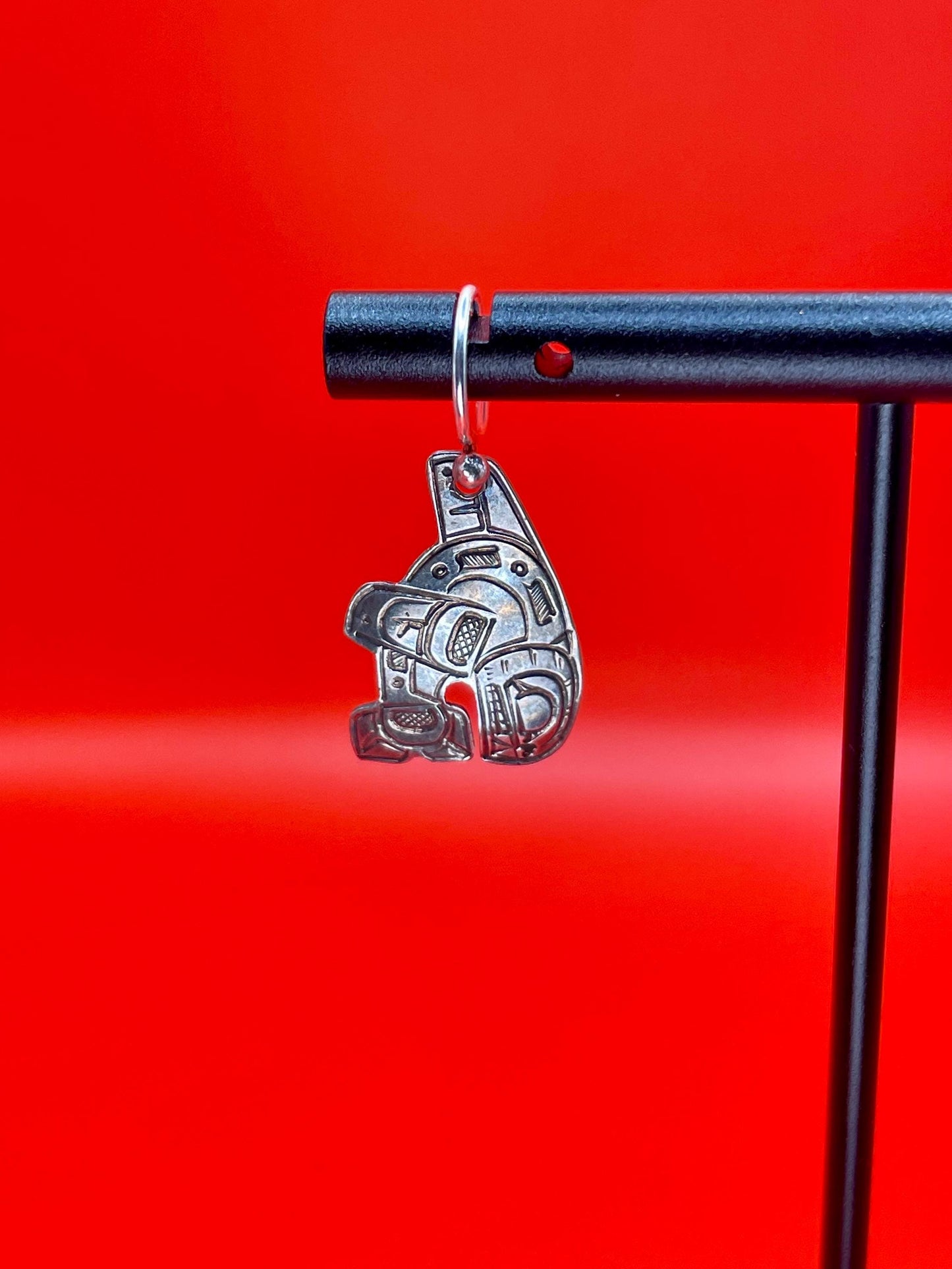 Fabulous indigenous first nations Pacific Northwest coast sterling handmade orca earrings - wow  best gift   1.25 inches long