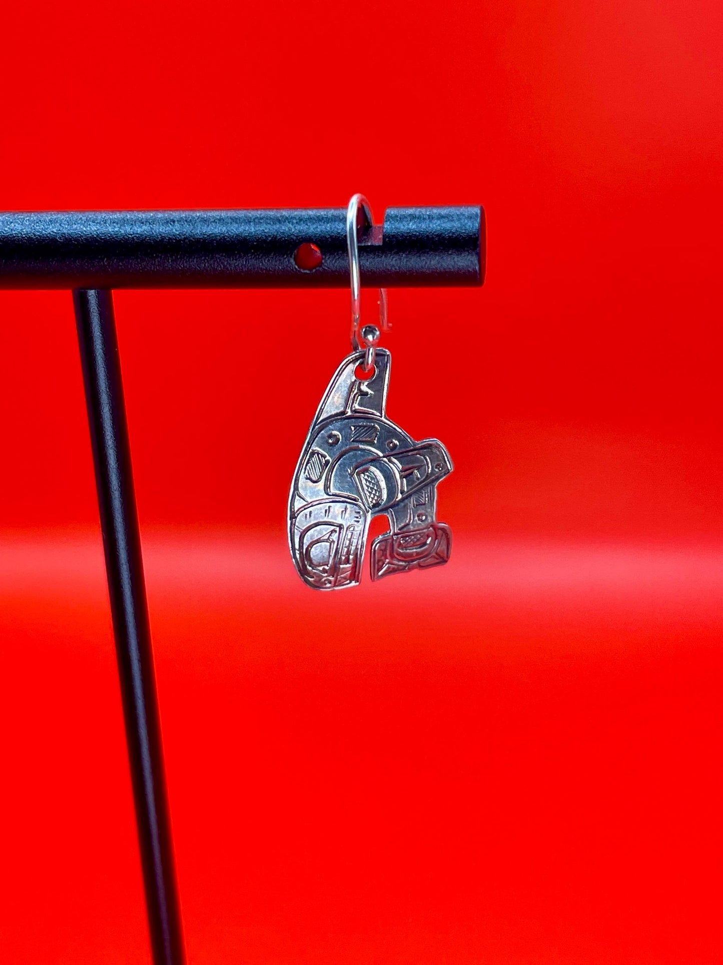 Fabulous indigenous first nations Pacific Northwest coast sterling handmade orca earrings - wow  best gift   1.25 inches long