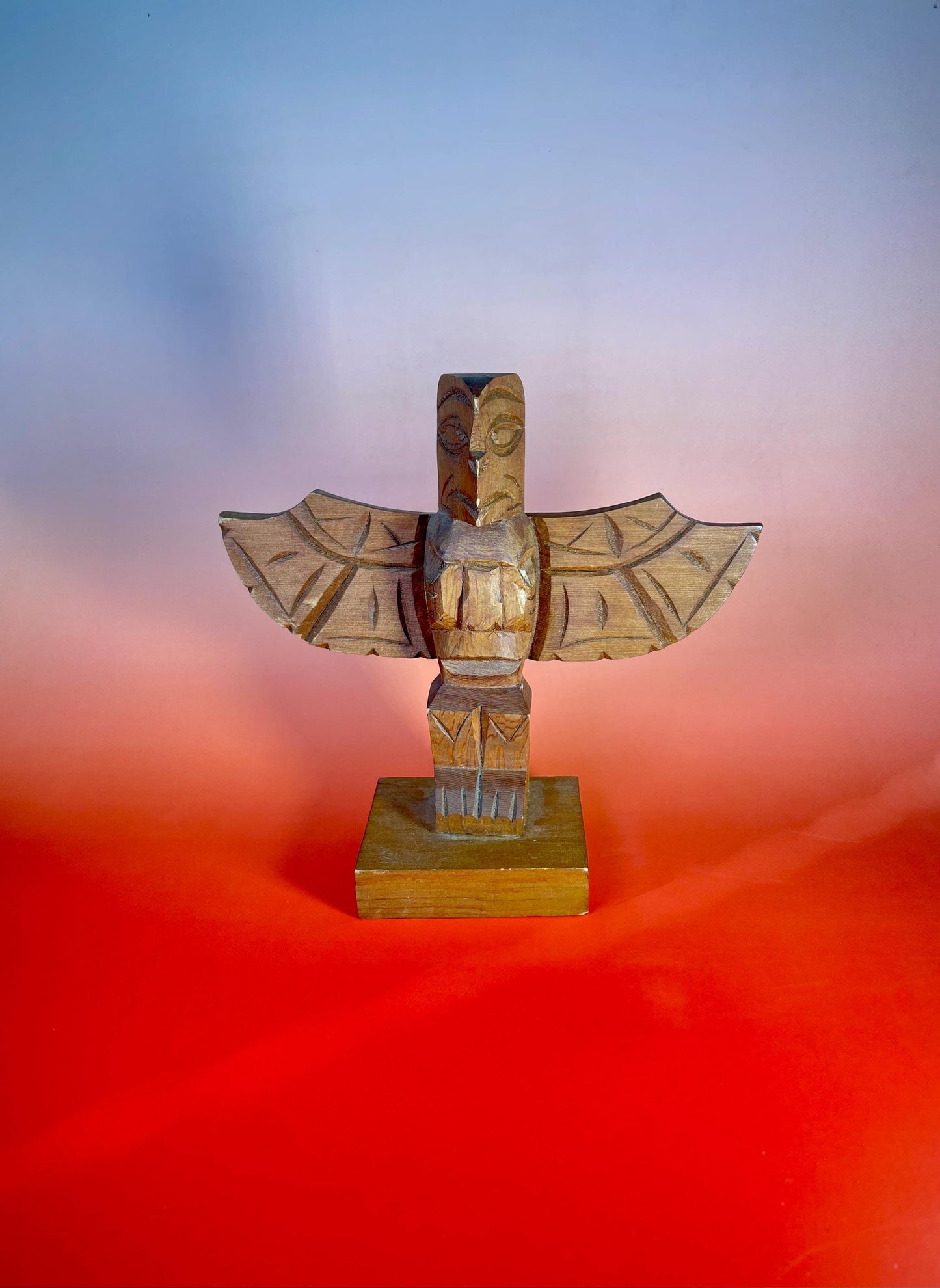 Cedar Carved Totem signed by Squamish Indian Band artist Gideon Billy