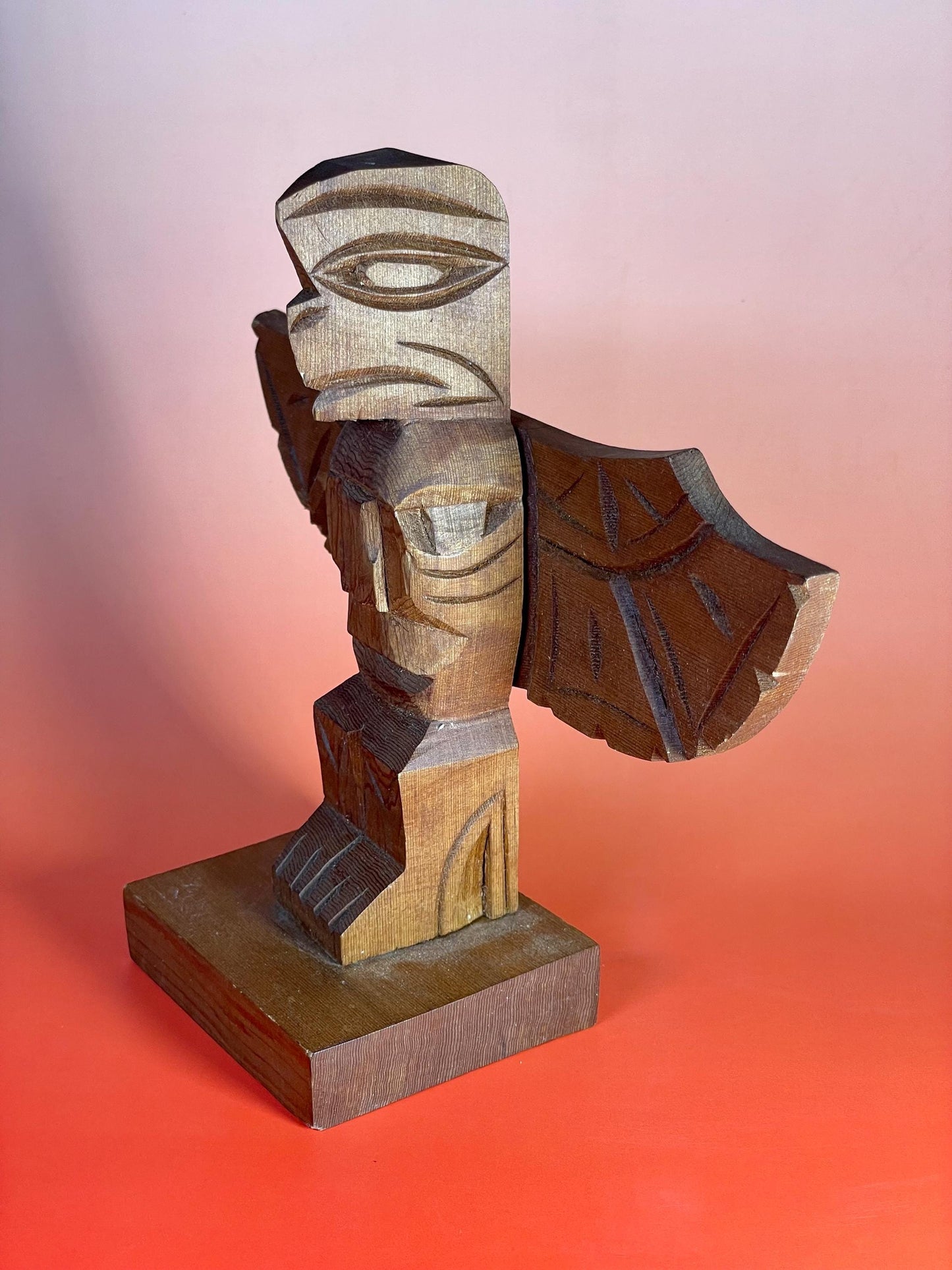 Cedar Carved Totem signed by Squamish Indian Band artist Gideon Billy