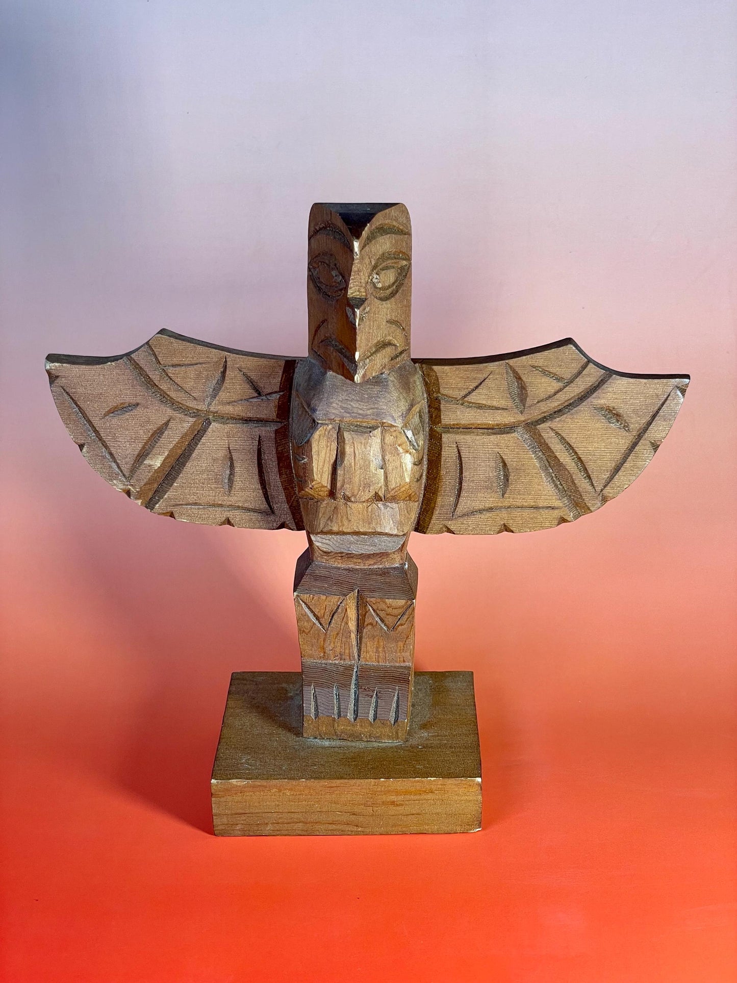 Cedar Carved Totem signed by Squamish Indian Band artist Gideon Billy