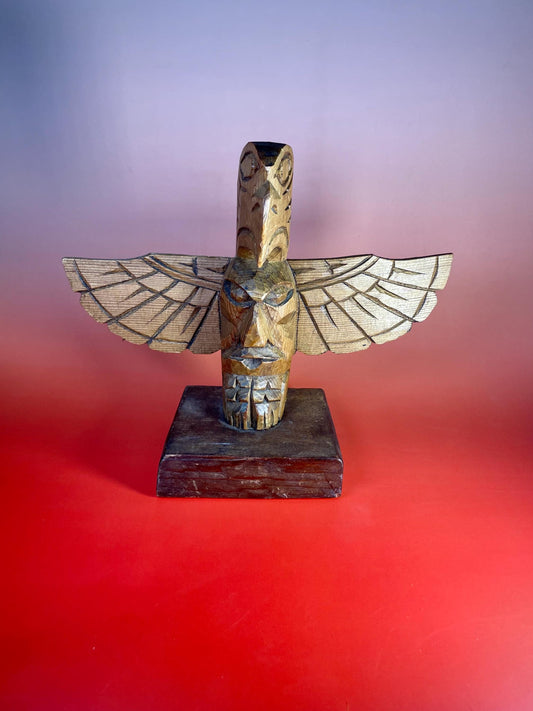 Signed Hand Carved Totem by Chief Seagull 8”