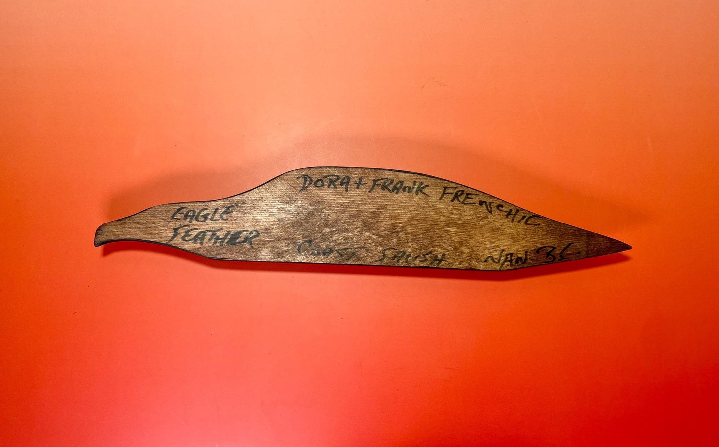 Signed Eagle Feather Carving by Frank and Dora Frenchie  Indigenous First Nations