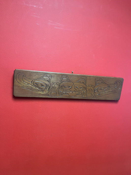 Beautiful 23 x 5 x 1" thick indigenous First Nation  Pacific Northwest coast signed double headed sea serpent cedar plaque  amazing detail