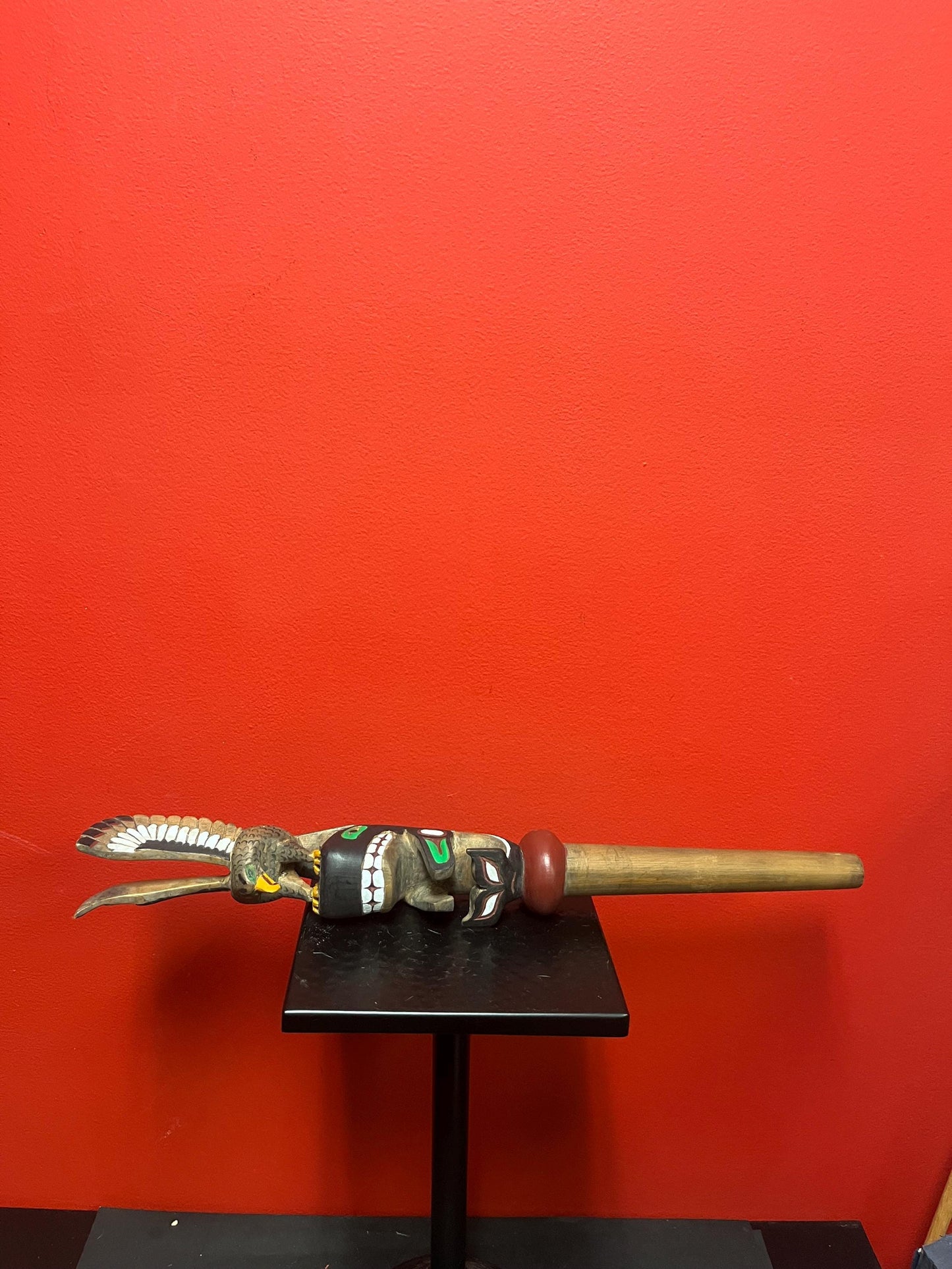 Sensational primitive well detailed signed 20 inch indigenous first nations Pacific Northwest talking stick  eagle  killer whale transform