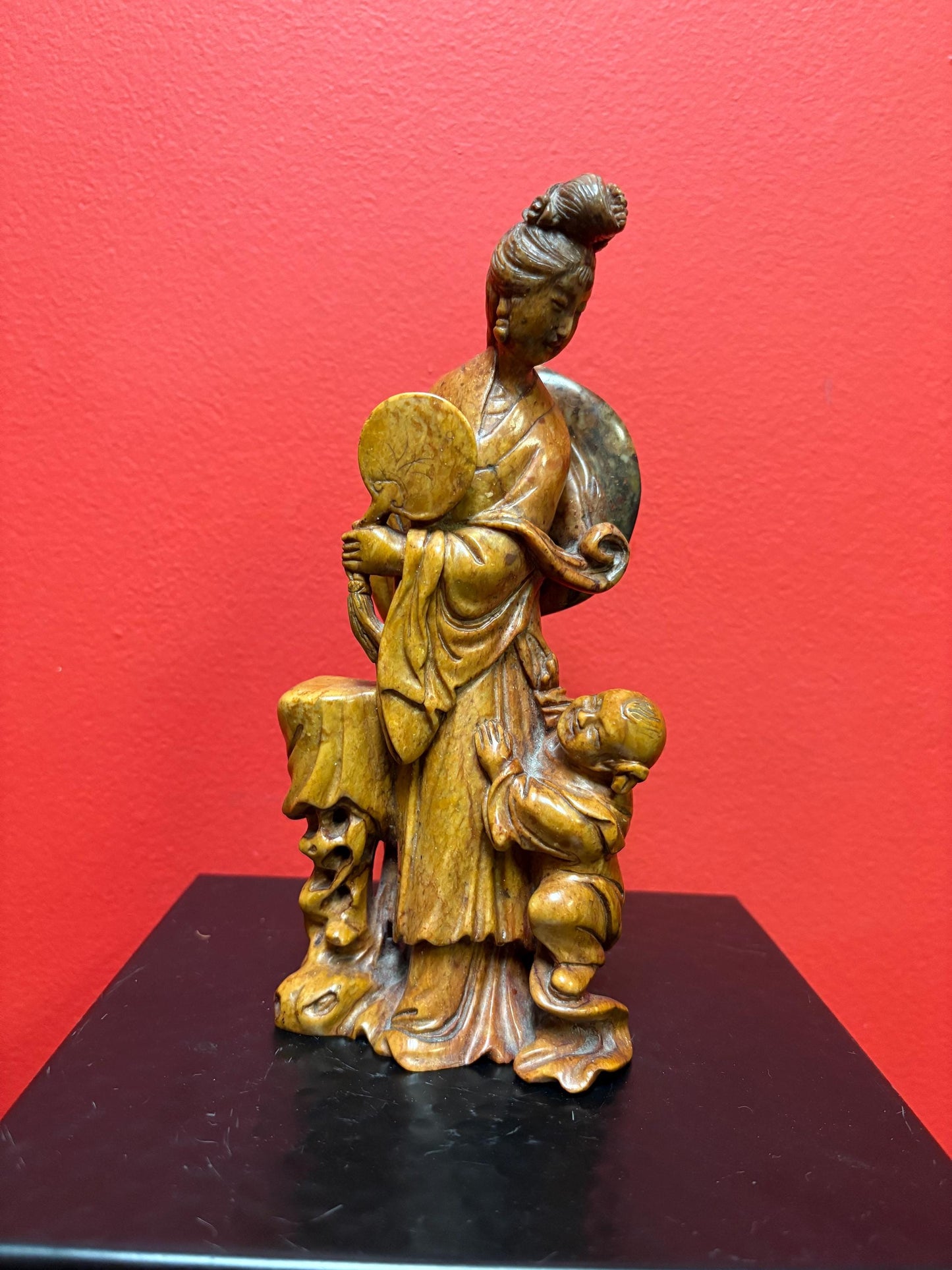 Gorgeous antique Chinese stone statue of woman and child wonderful detail and great value - Chinese antiques