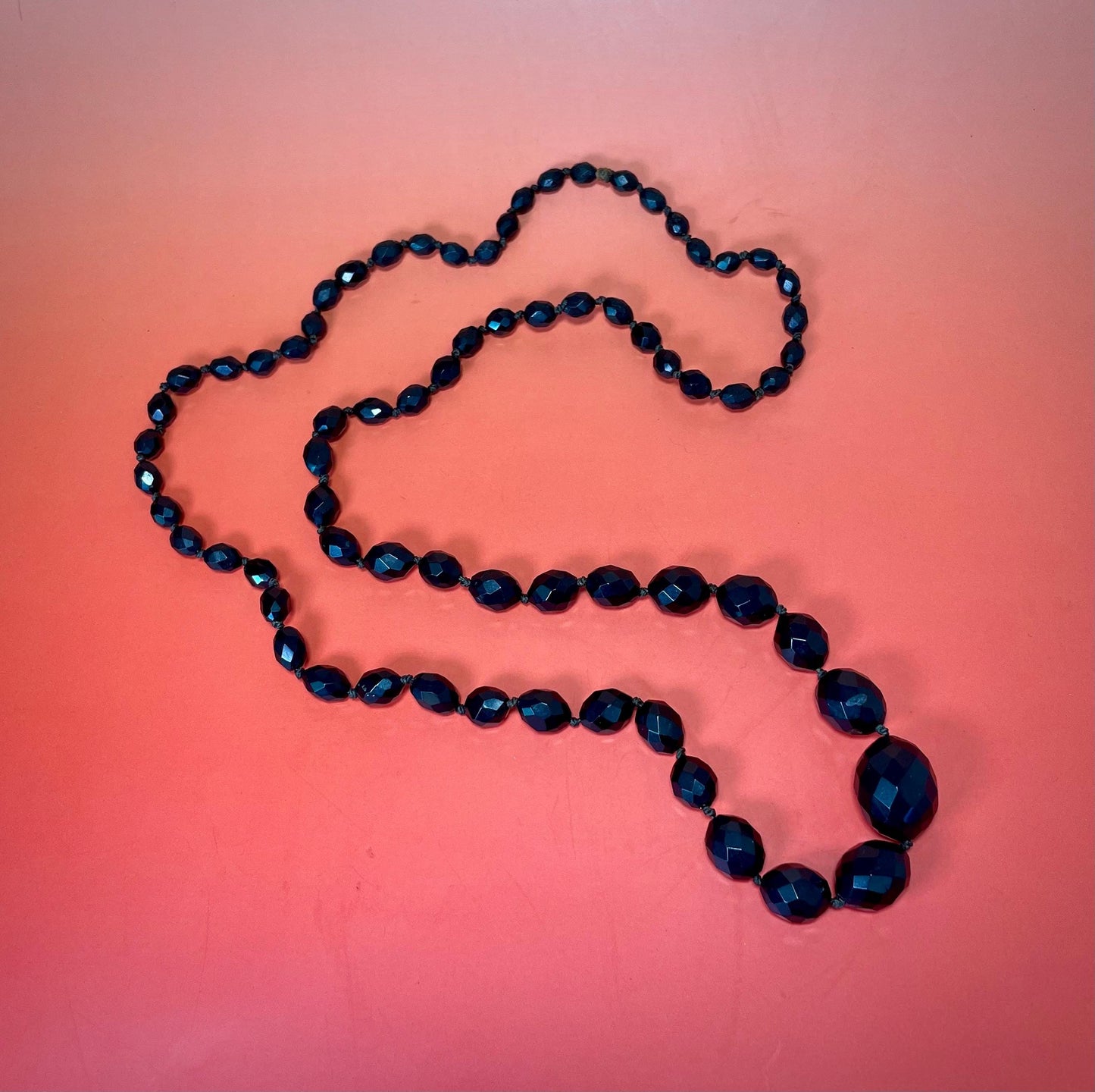 34 inch long Black beaded Necklace