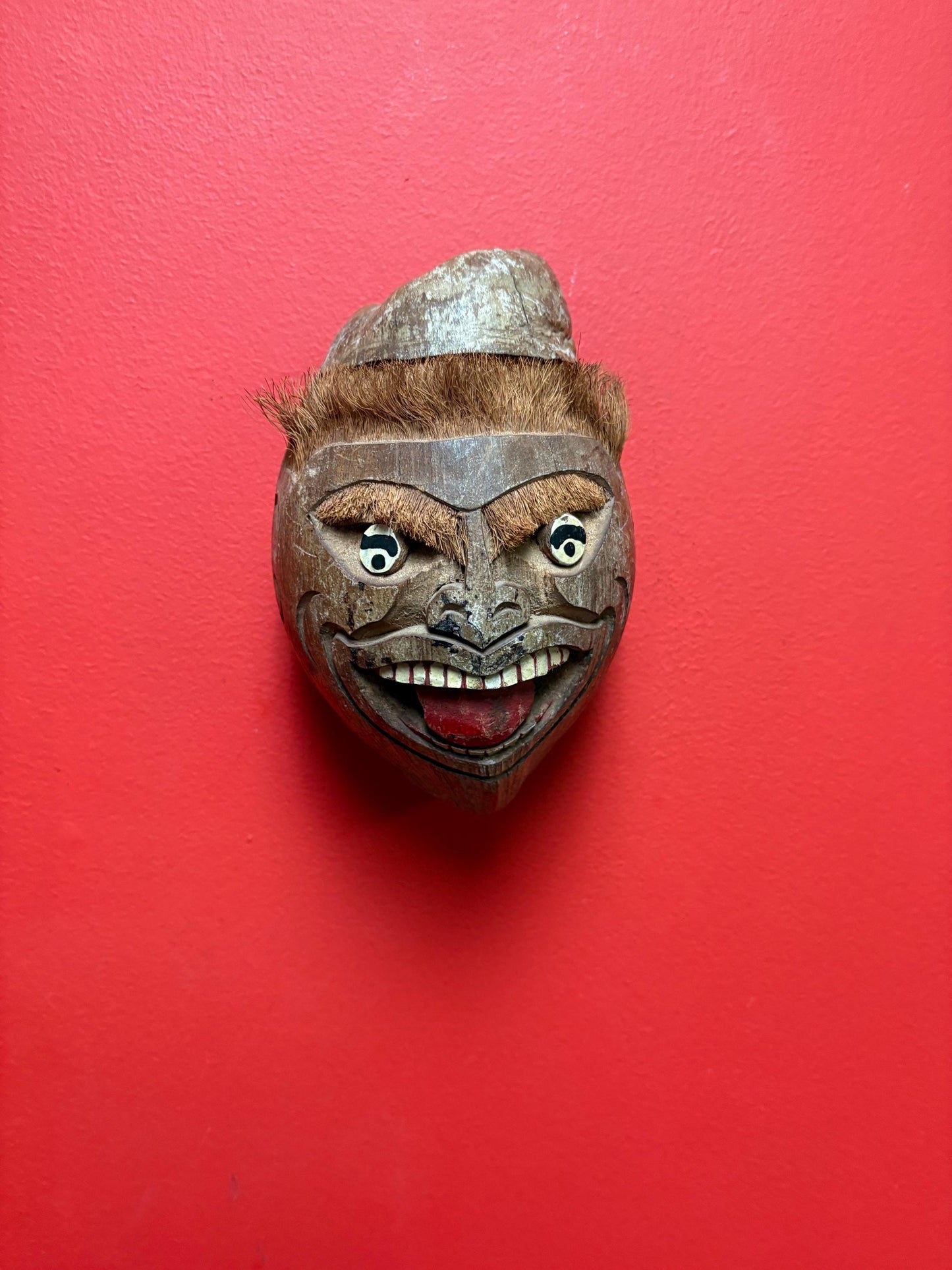 Very cool vintage Cambodian coconut mask  8 x 4.5“  so much character