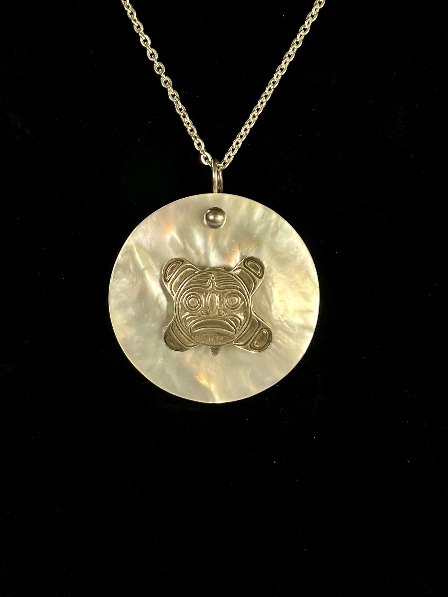 Native First Nations Sterling Silver and Abalone Pendant Necklace