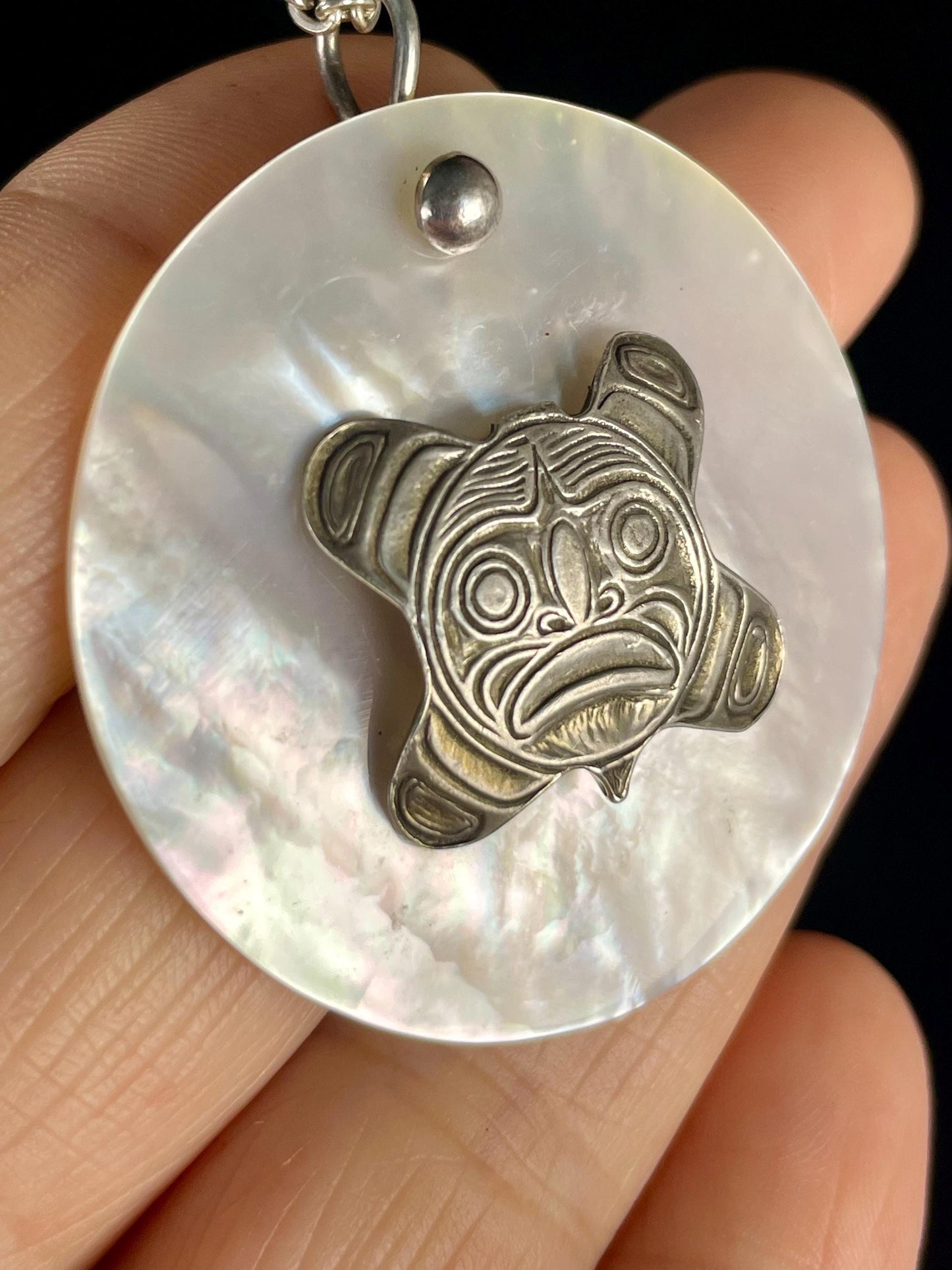 Native First Nations Sterling Silver and Abalone Pendant Necklace