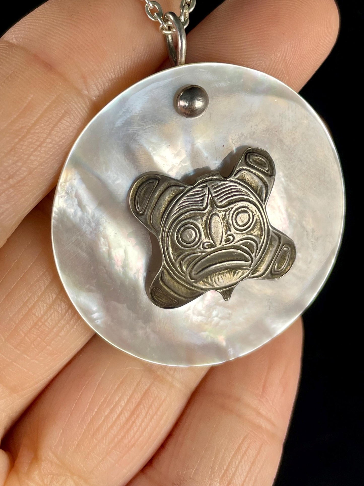 Native First Nations Sterling Silver and Abalone Pendant Necklace