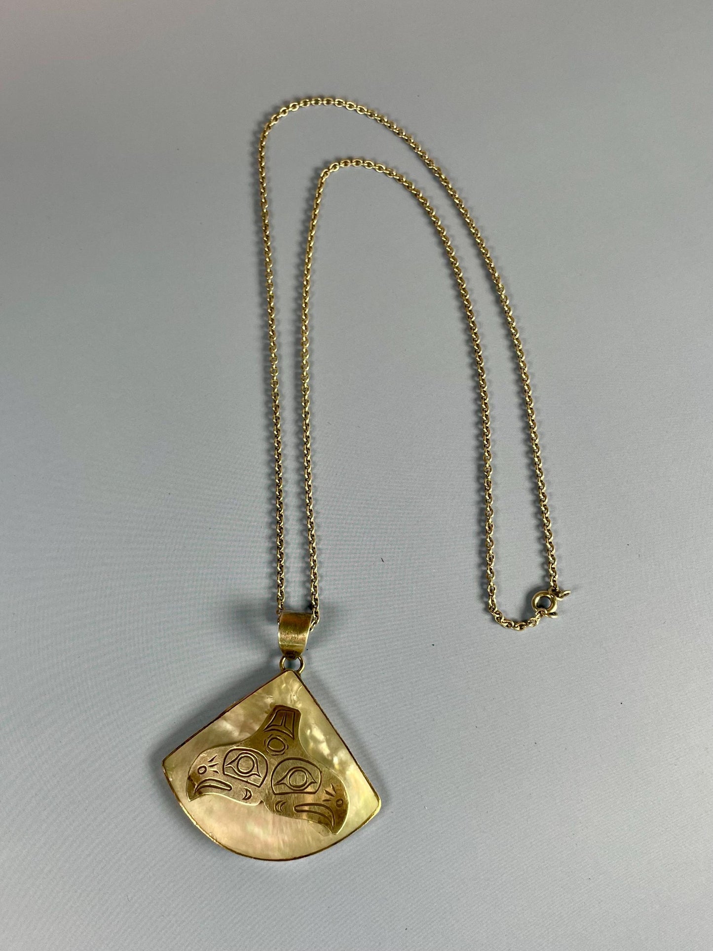 First Nations Abalone and Sterling Silver Engraved Pendant Necklace