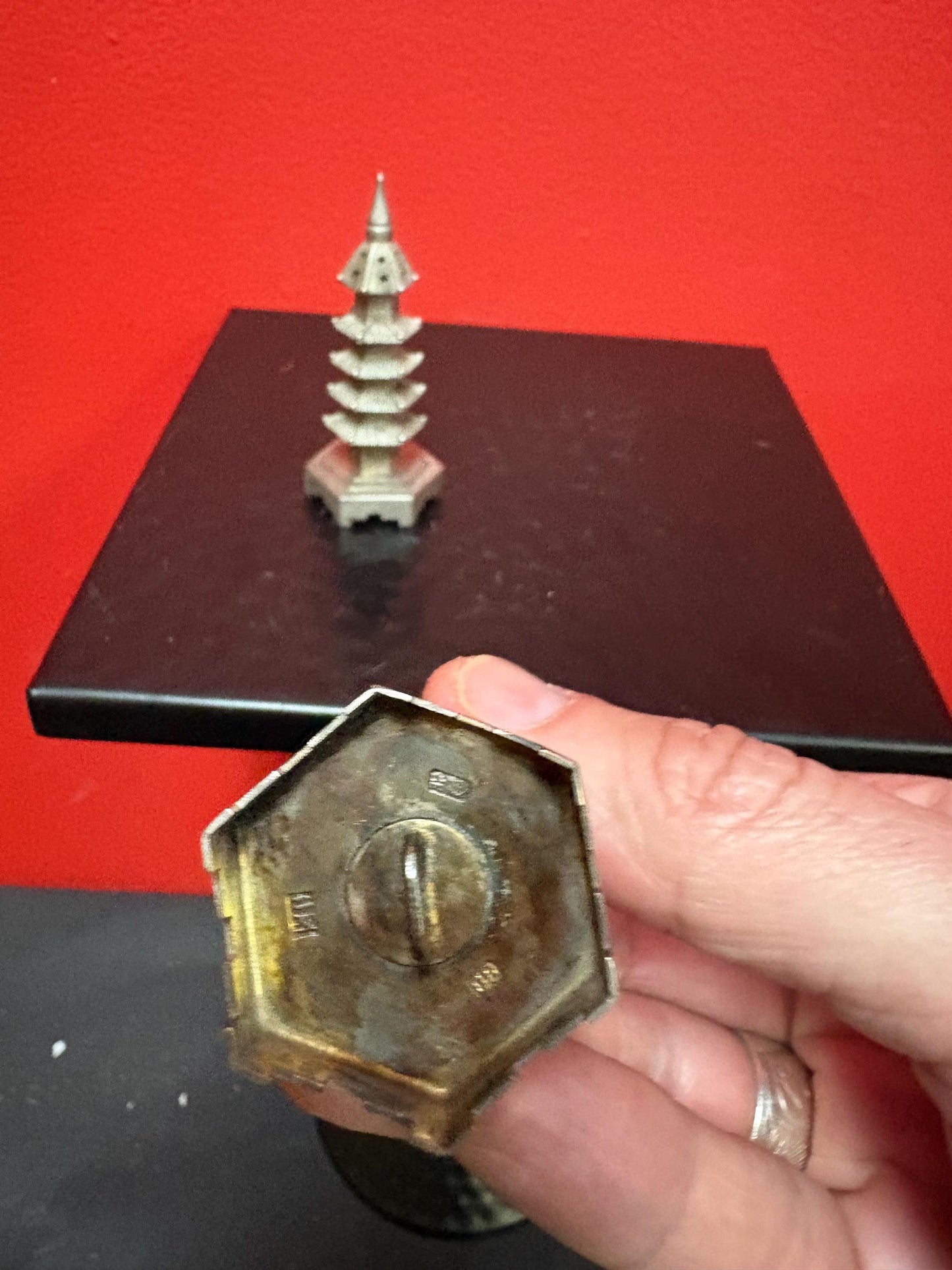 Beautiful Asian Sterling pagoda Salt-N-Pepper  3.25 inch high  stamped  great gift- lovely detail