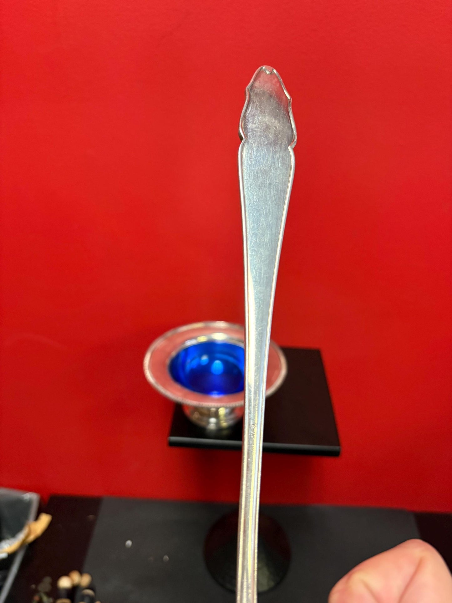 Antique silver plated ladle and bowl with cobalt blue liner  ladle 12 inches long and bowl 6 inches across great deal for both