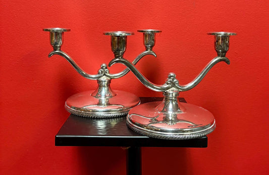 Beautiful English silver plated 8 x 6 high Art Nouveau antique candlesticks  perfect for home or gift  great value