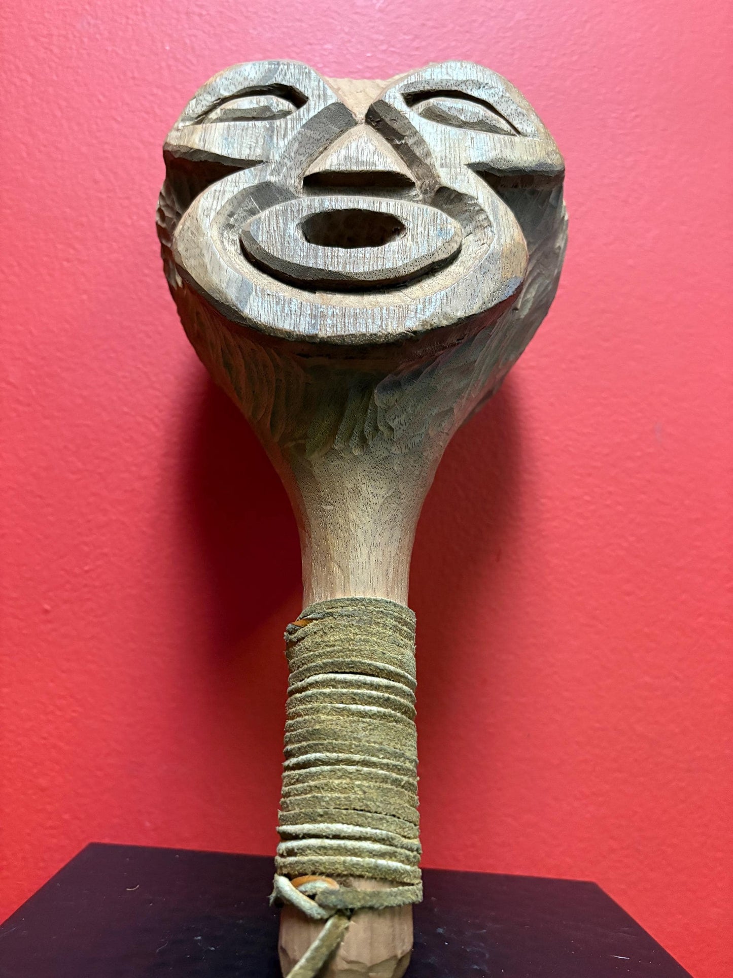 Stunning primitive indigenous first nation, Pacific Northwest Coast 13 inch long wooden rattle with great sound  unsigned beauty
