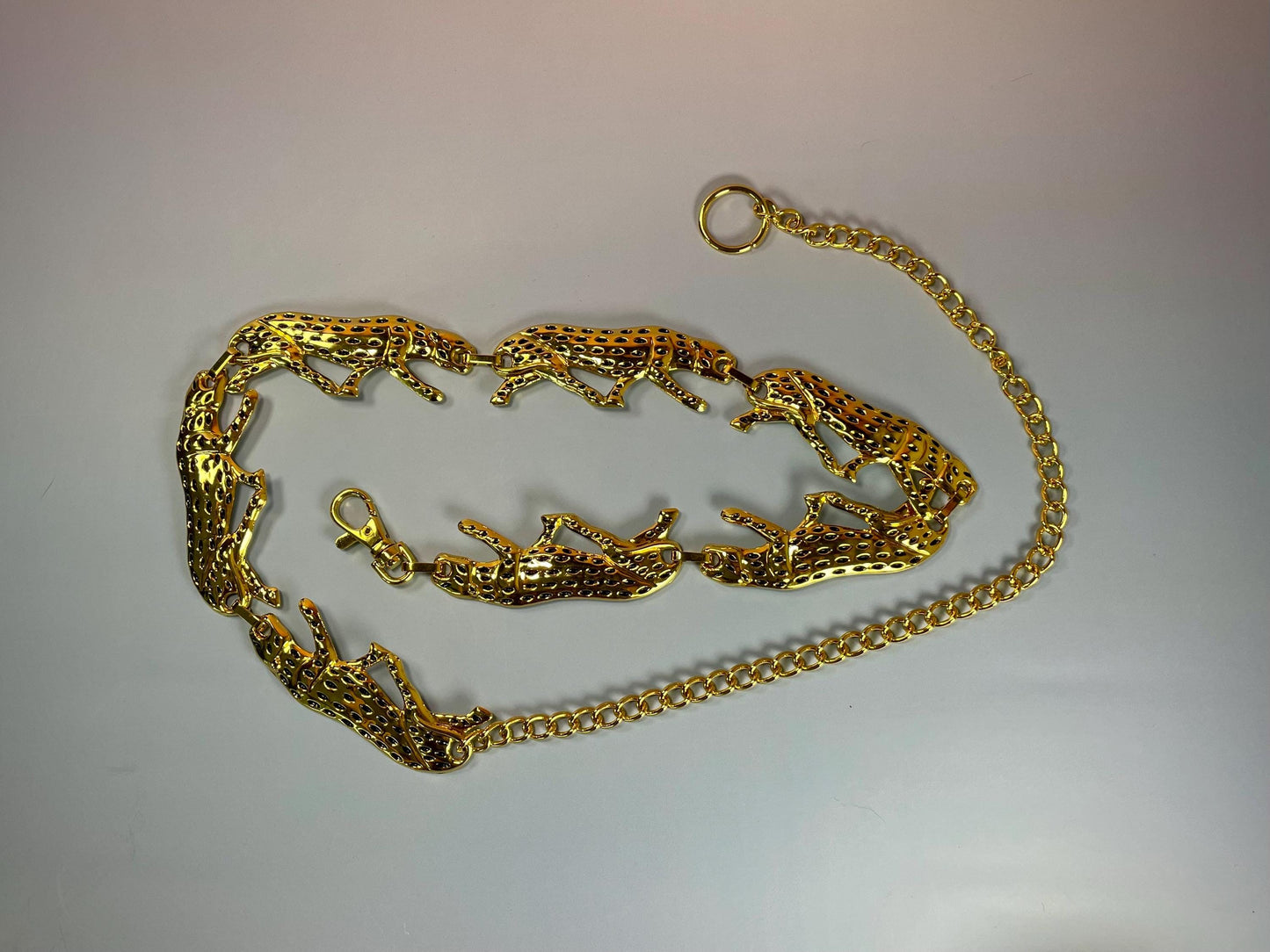 Gold-tone adjustable Metal Leopard Belt