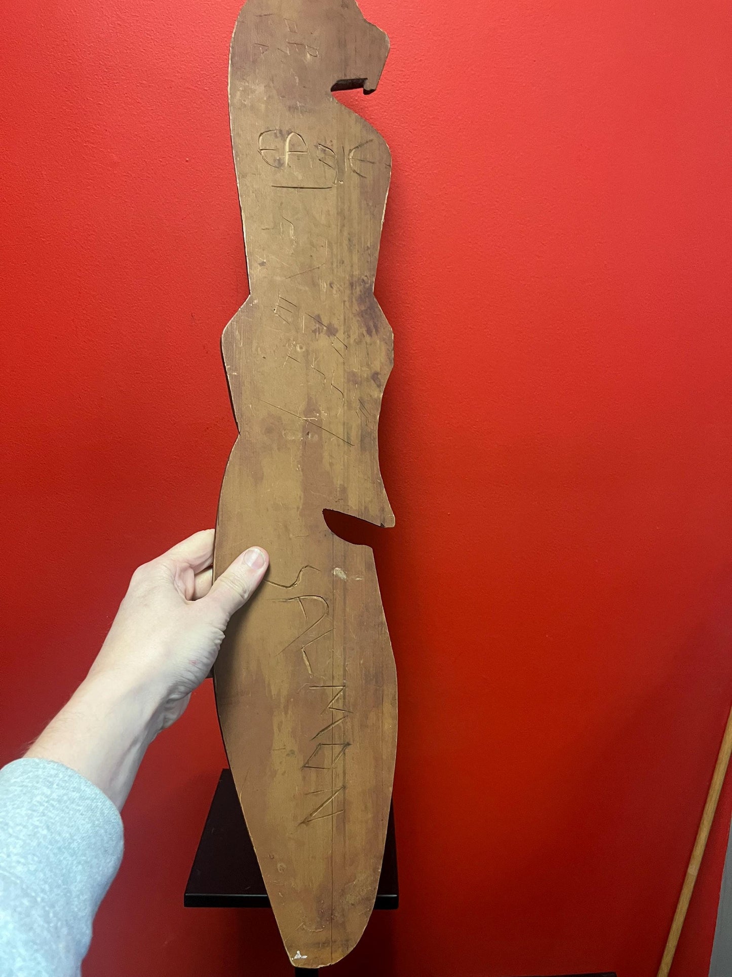 Beautiful indigenous first nations Pacific Northwest Coast Eagle Salmon plaque  30 inches long  great detail  signed EITOLL ASHLEY