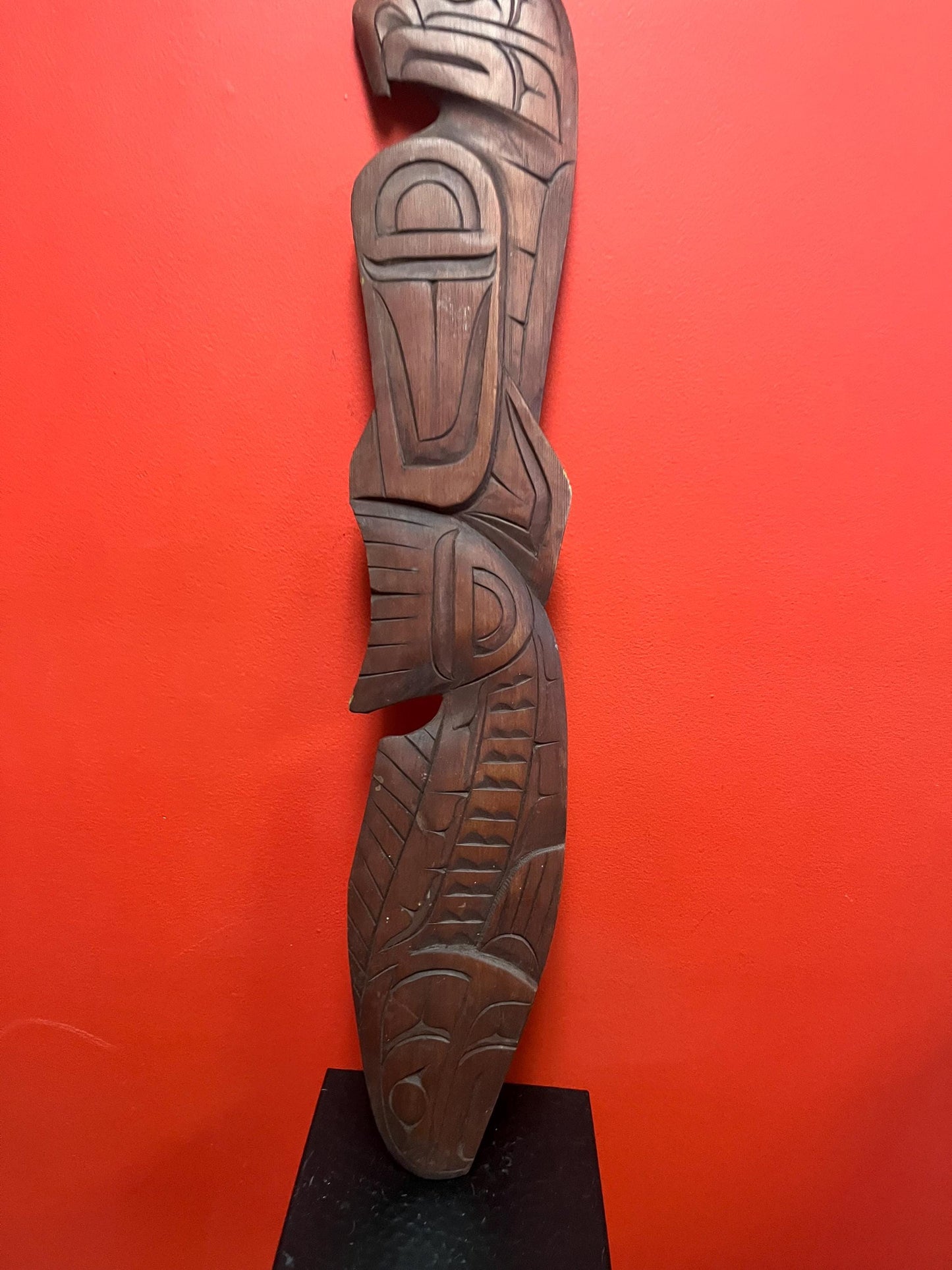 Beautiful indigenous first nations Pacific Northwest Coast Eagle Salmon plaque  30 inches long  great detail  signed EITOLL ASHLEY
