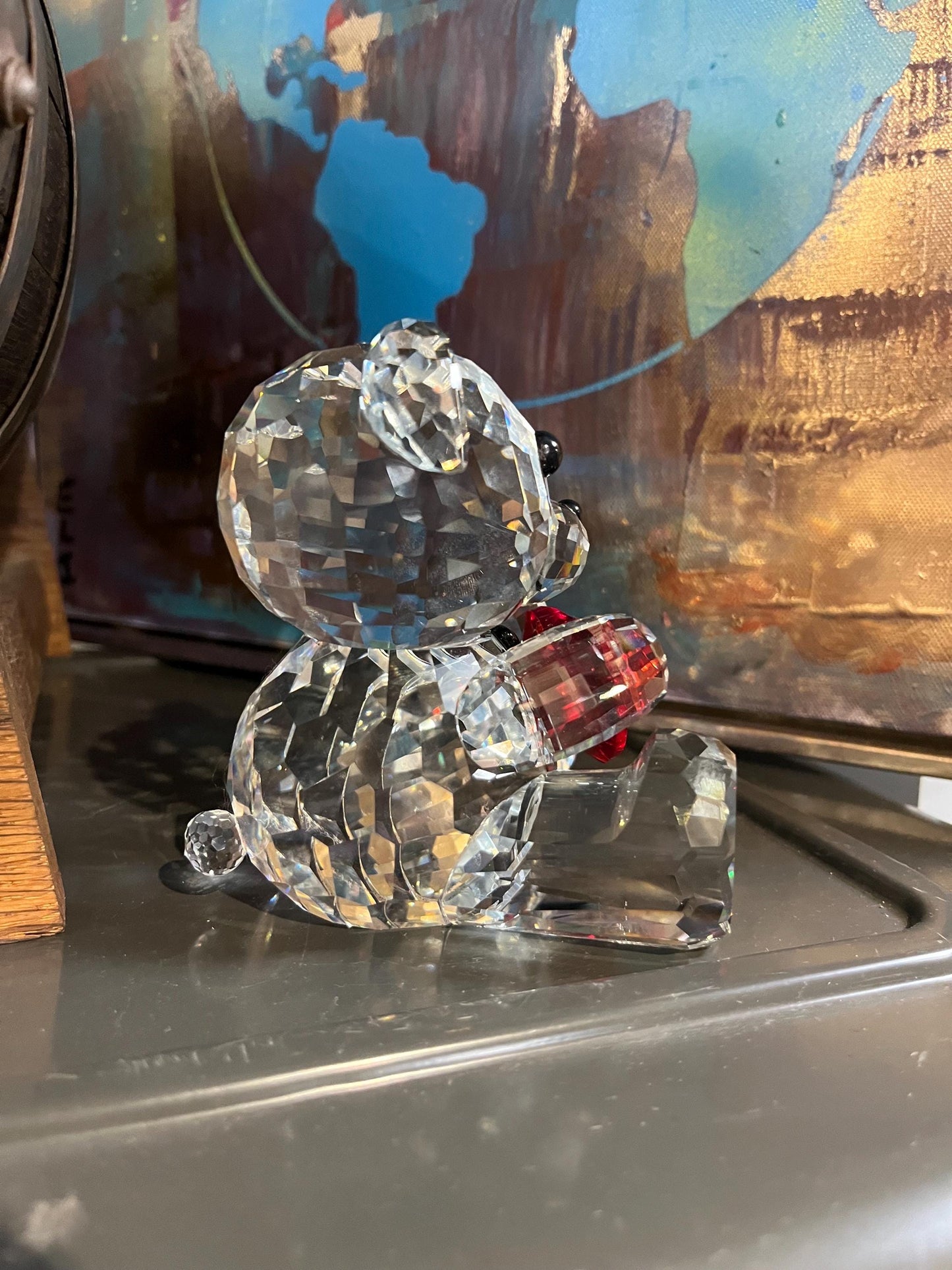 4 inch tall crystal teddy bear with heart  great condition  super gift  love for all