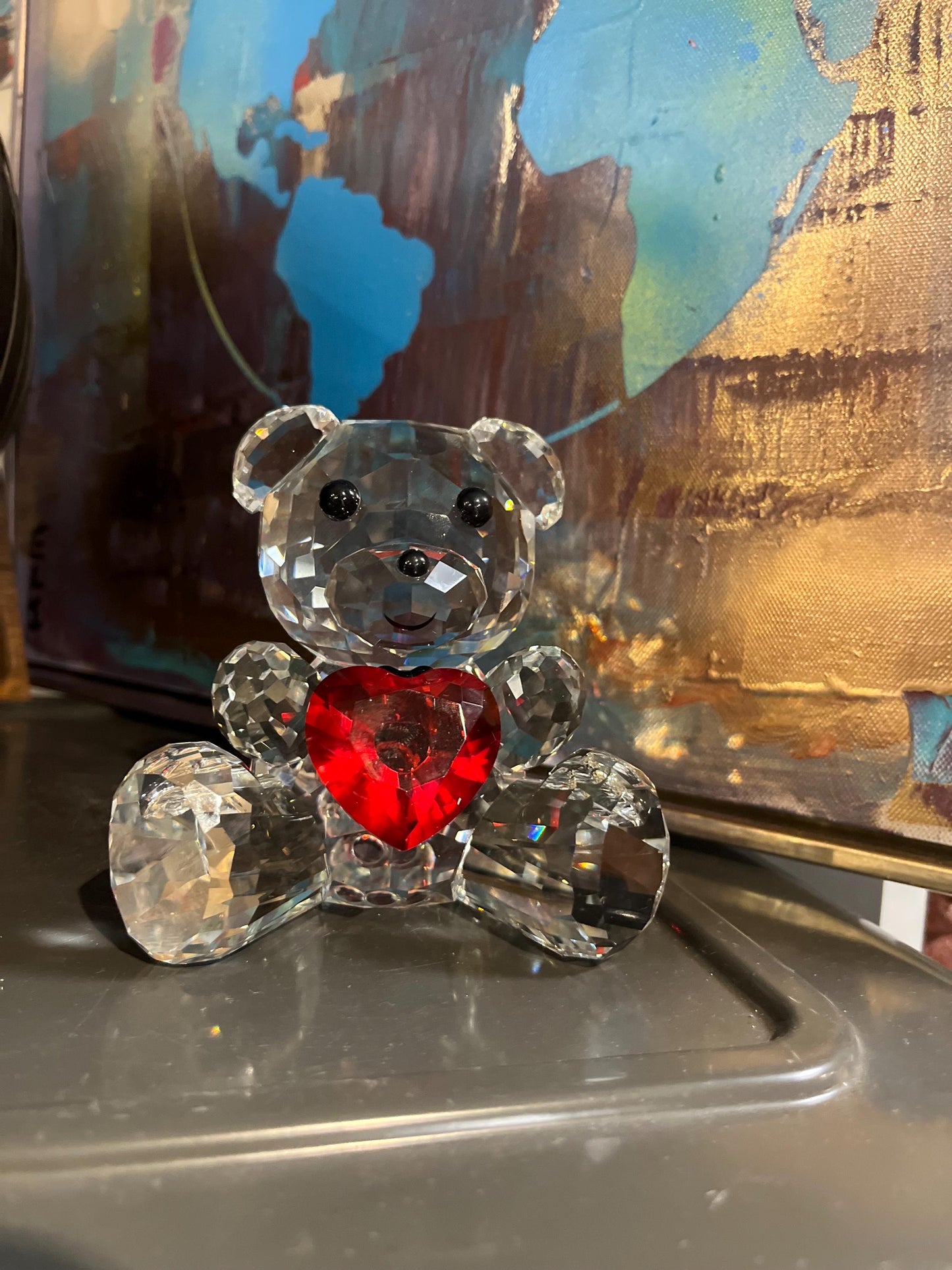 4 inch tall crystal teddy bear with heart  great condition  super gift  love for all