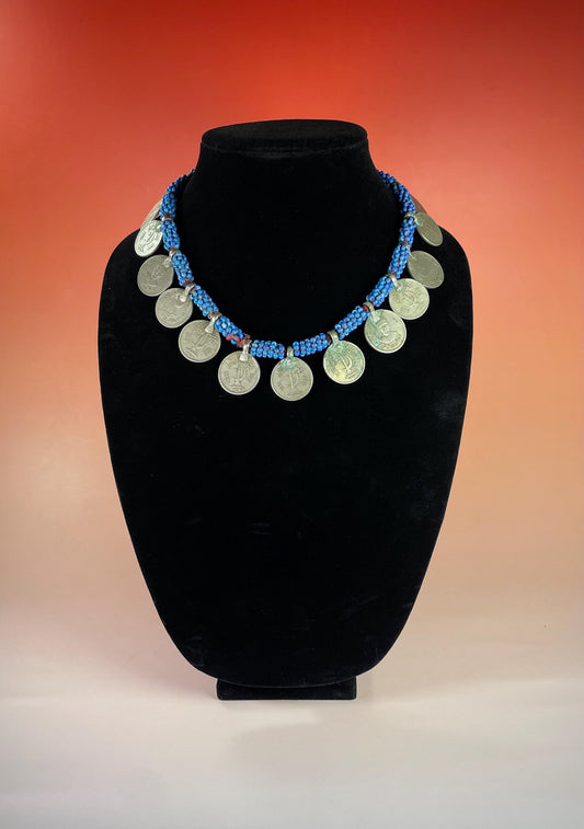 19 Persian Coin and Glass Beaded Necklace