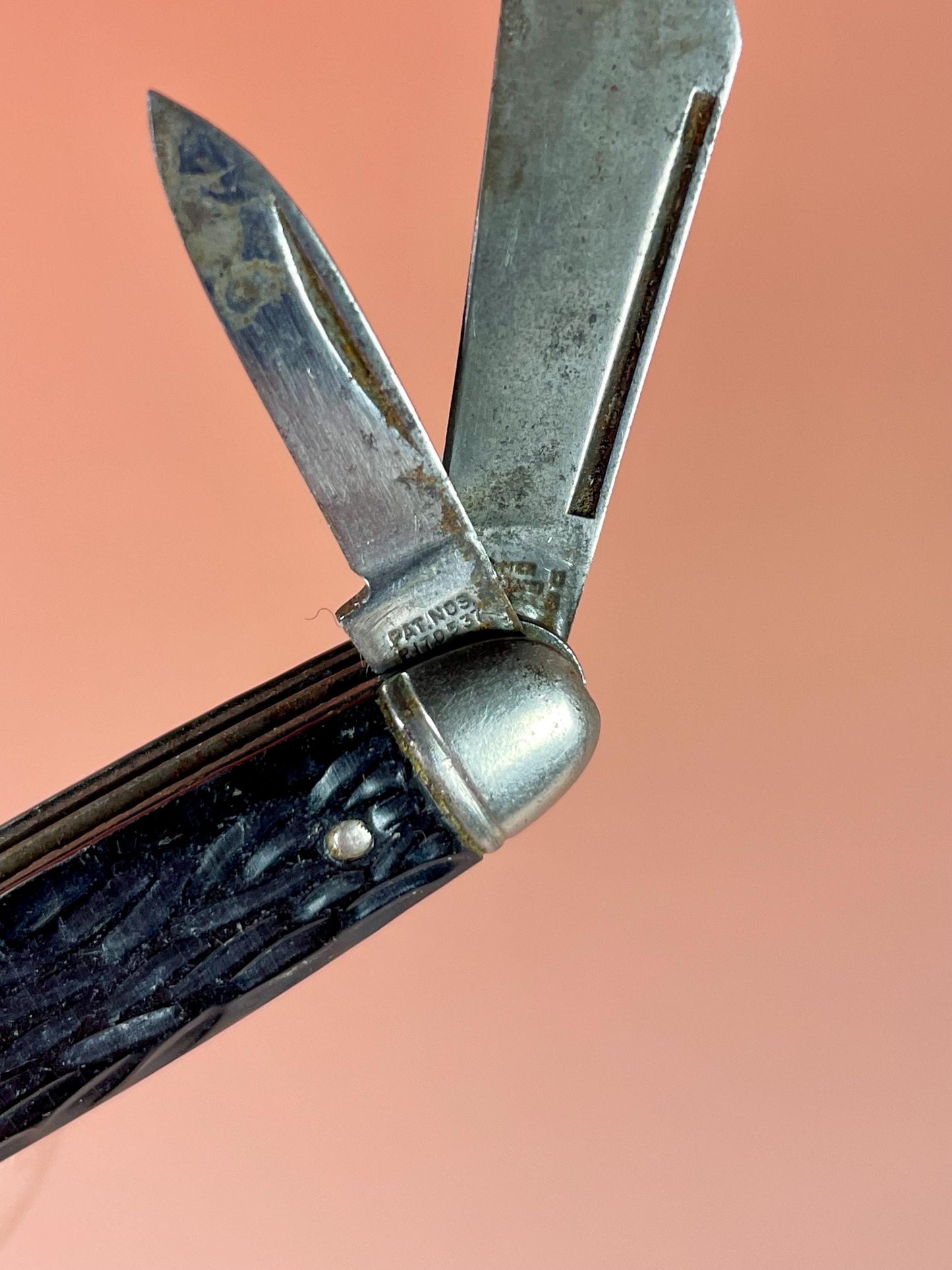Antique Black Handle Pocket Knife with Dual Blades